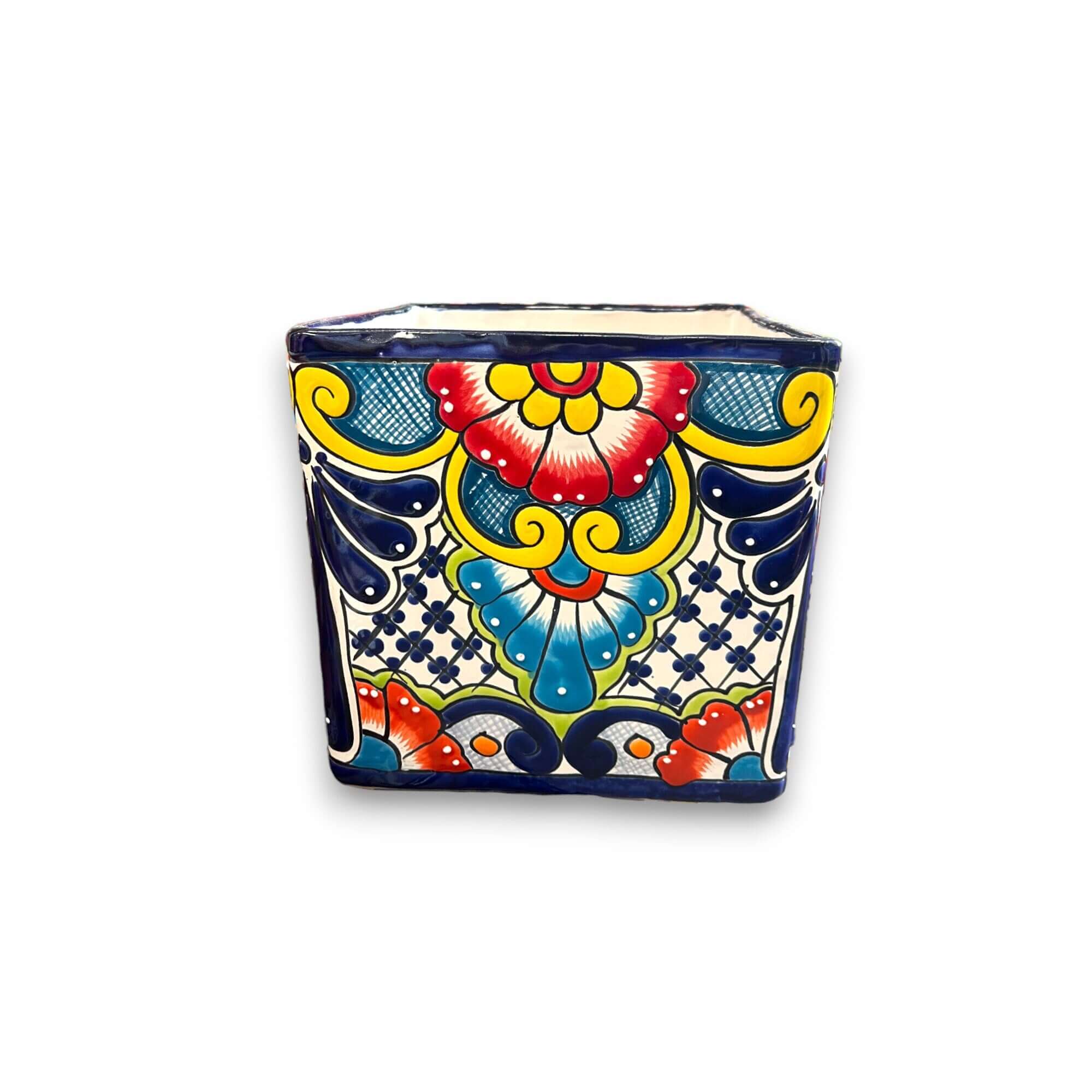 Juego de 3 macetas cuadradas de Talavera pintadas a mano | Macetas florales coloridas
