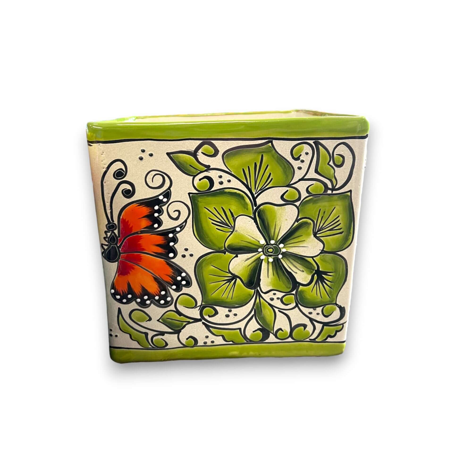 Juego de 3 macetas cuadradas de Talavera pintadas a mano | Macetas florales coloridas