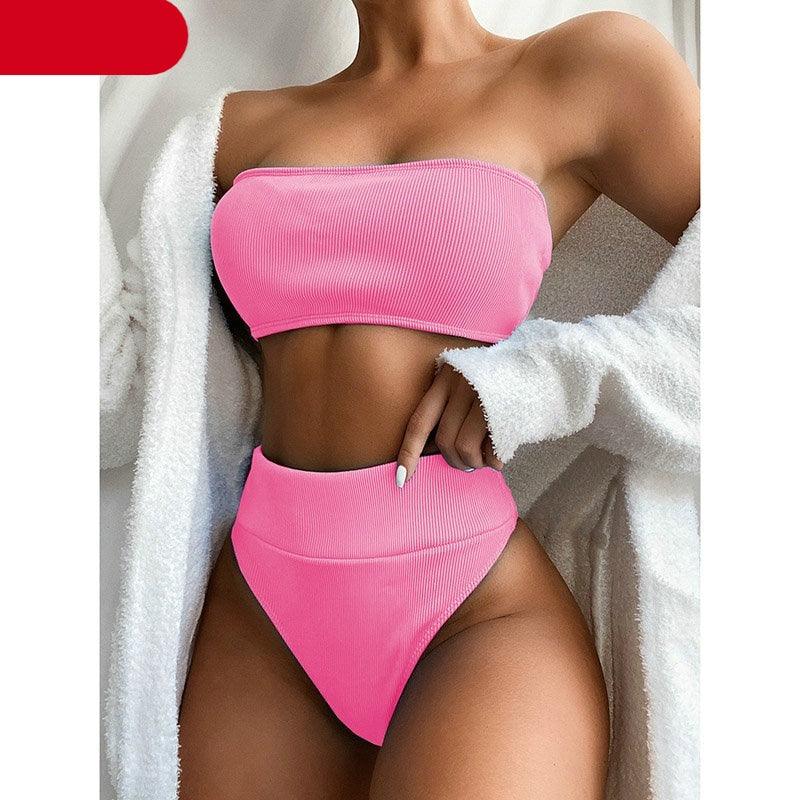 High Waist Bikinis Swimsuits Swimwear Women Black Strapless High Cut Bathing Suit Women Beachwear Women's Scoop Neck Cut Out Front Lace Up Back High Cut One Piece Swimsuit