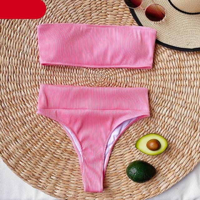 High Waist Bikinis Swimsuits Swimwear Women Black Strapless High Cut Bathing Suit Women Beachwear Women's Scoop Neck Cut Out Front Lace Up Back High Cut One Piece Swimsuit