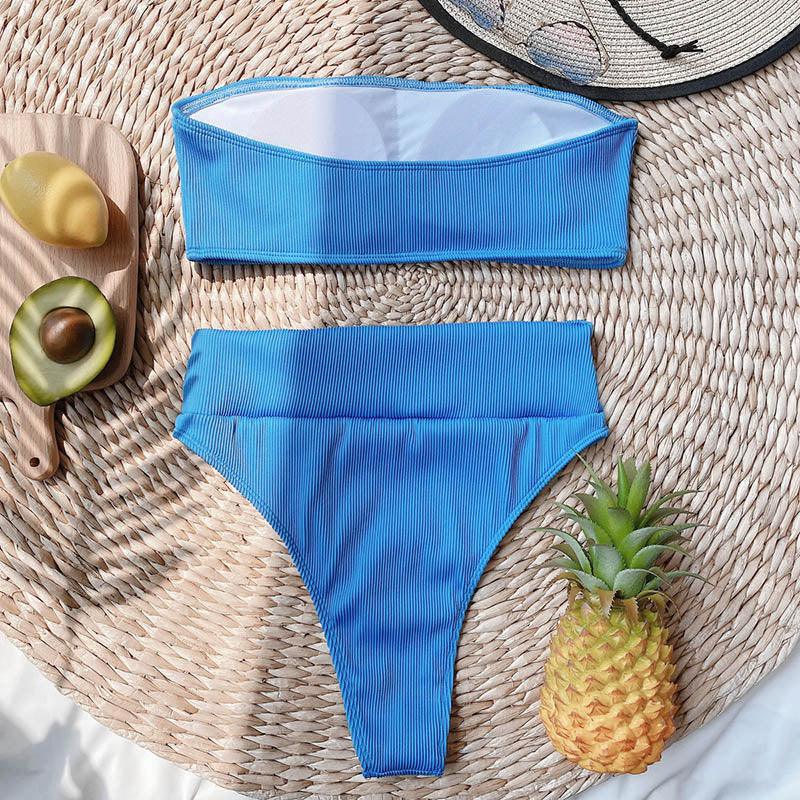 High Waist Bikinis Swimsuits Swimwear Women Black Strapless High Cut Bathing Suit Women Beachwear Women's Scoop Neck Cut Out Front Lace Up Back High Cut One Piece Swimsuit