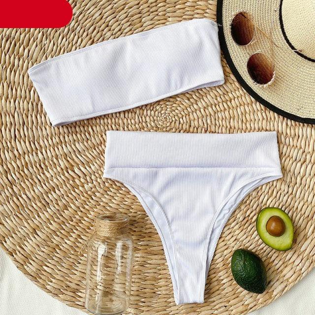 High Waist Bikinis Swimsuits Swimwear Women Black Strapless High Cut Bathing Suit Women Beachwear Women's Scoop Neck Cut Out Front Lace Up Back High Cut One Piece Swimsuit