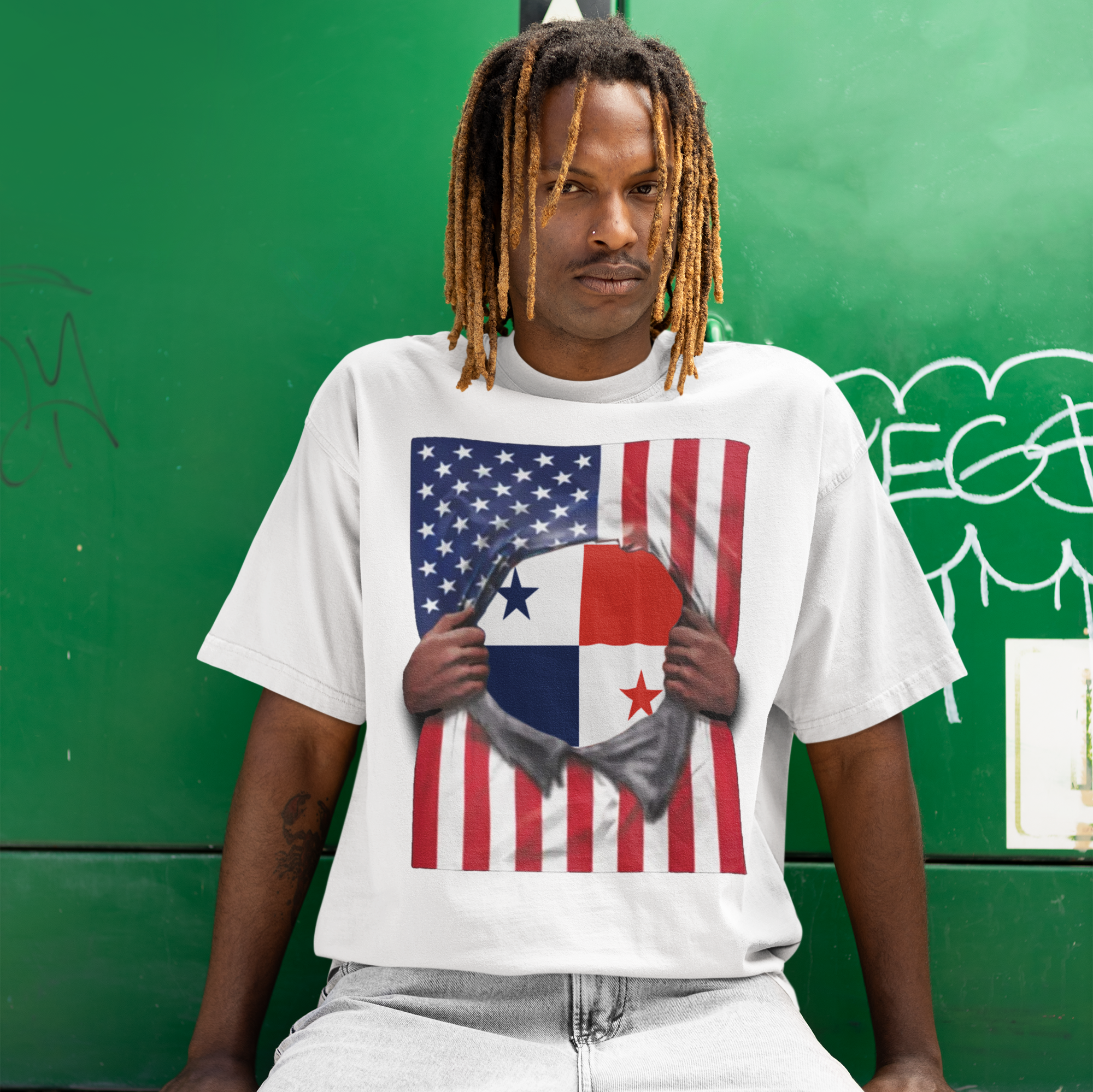 Camiseta Orgullo Bandera de Panamá + Bandera de EE. UU. | Bandera Panameña + Americana Rasgada 4 de Julio | Camisetas Virales Latinas Divertidas | Unisexo - 4 Colores