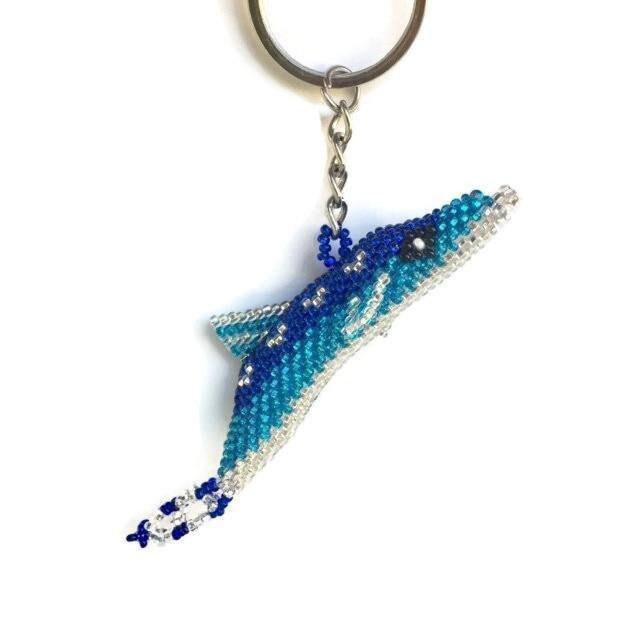 Dolphin Seed Bead Key Chain Zipper Pull - Guatemala