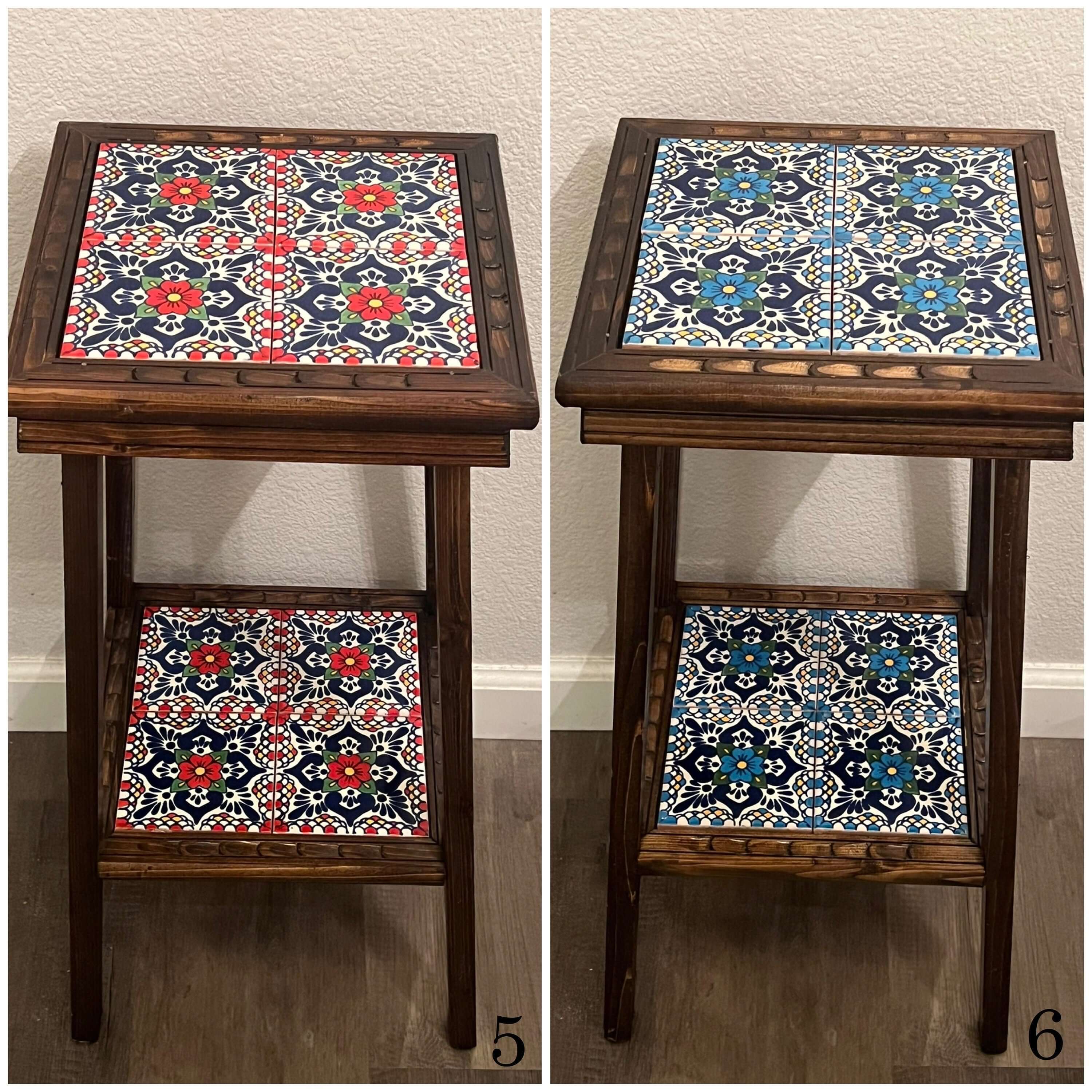 Mesa auxiliar de madera mexicana hecha a mano | Mesa auxiliar con azulejos cuadrados de Talavera