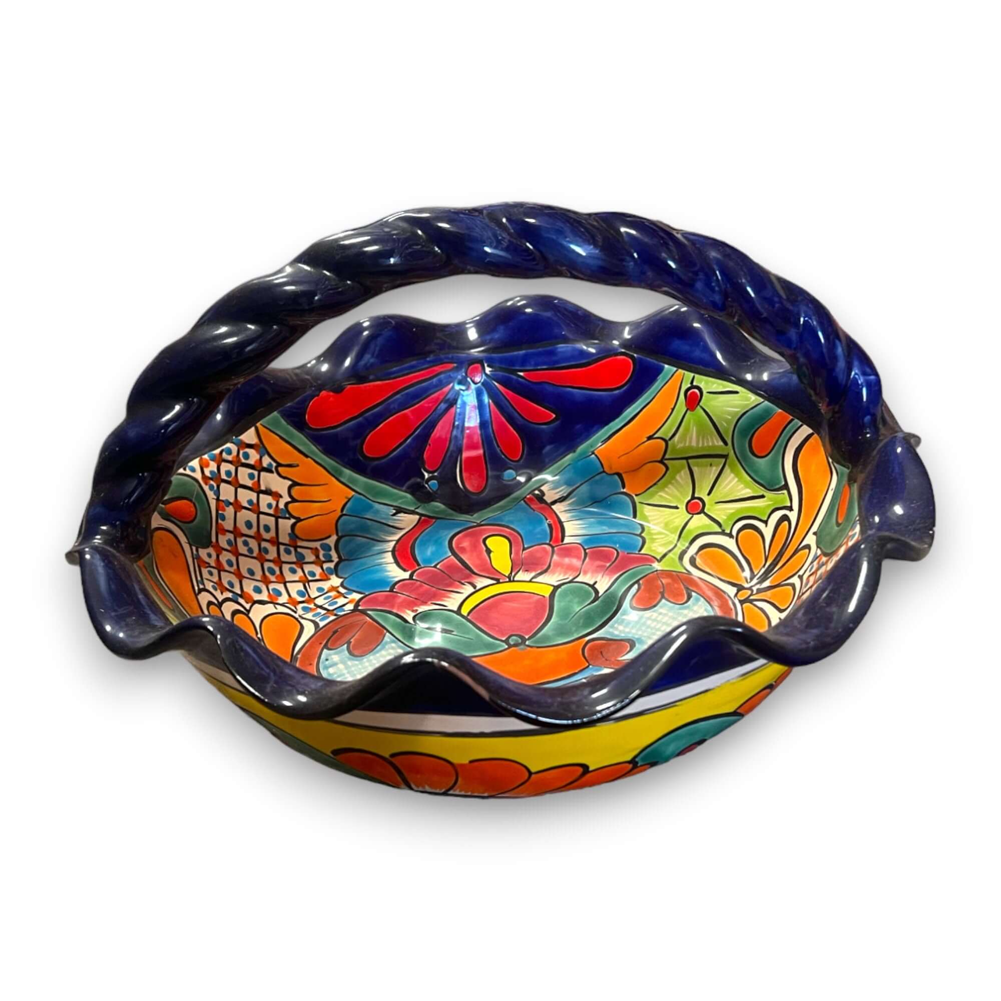 Cesta de frutas de Talavera | Centro de mesa colorido pintado a mano