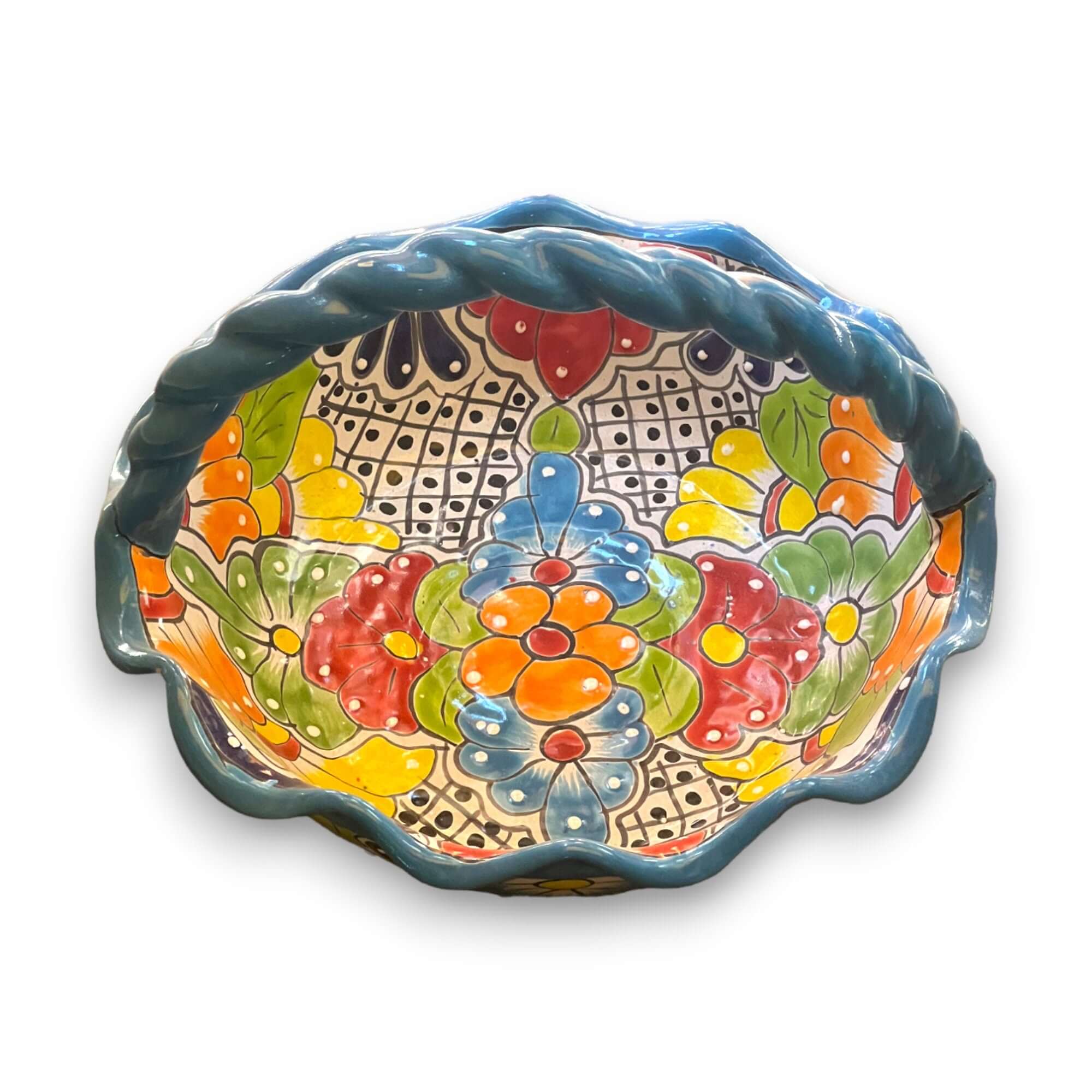 Cesta de frutas de Talavera | Centro de mesa colorido pintado a mano
