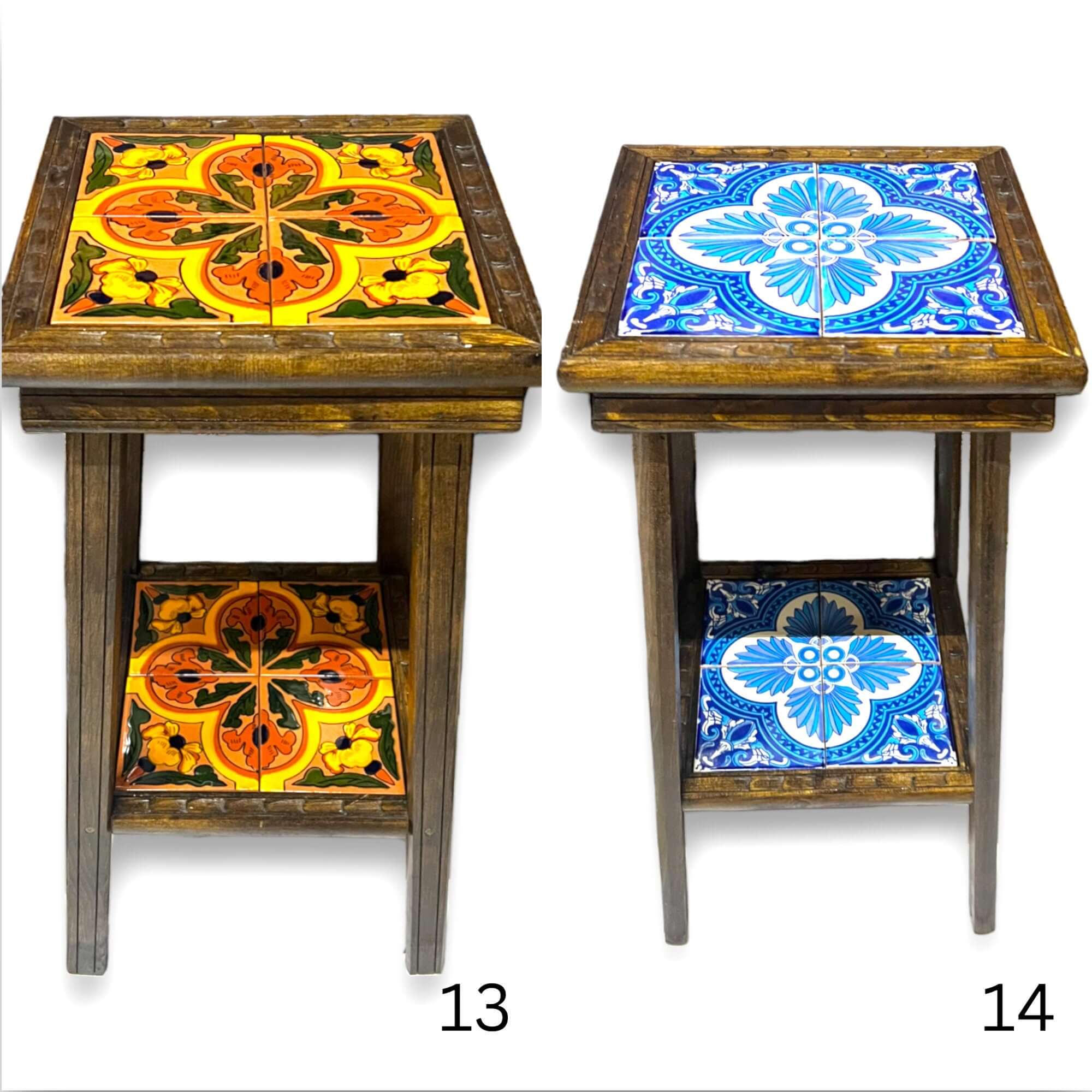 Mesa auxiliar de madera mexicana hecha a mano | Mesa auxiliar con azulejos cuadrados de Talavera