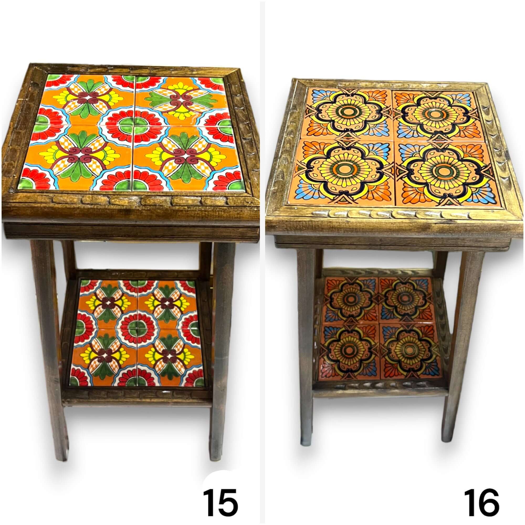 Mesa auxiliar de madera mexicana hecha a mano | Mesa auxiliar con azulejos cuadrados de Talavera