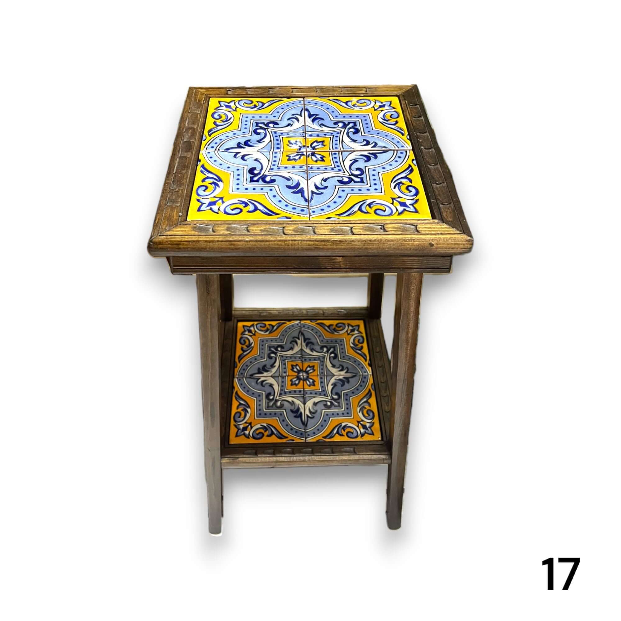 Mesa auxiliar de madera mexicana hecha a mano | Mesa auxiliar con azulejos cuadrados de Talavera