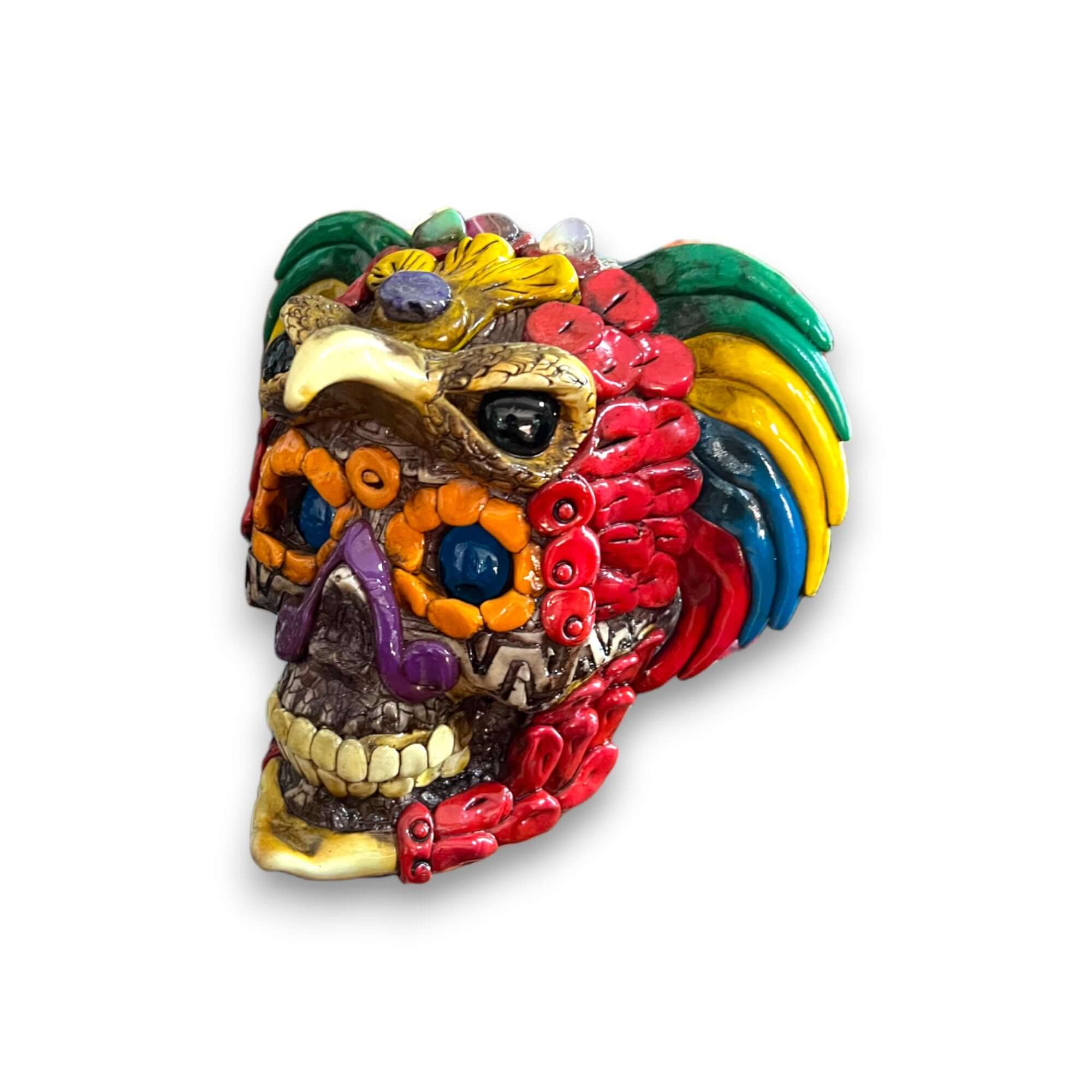 Estatua de Calavera de Guerrero Azteca Hecha a Mano | Arte Cultural
