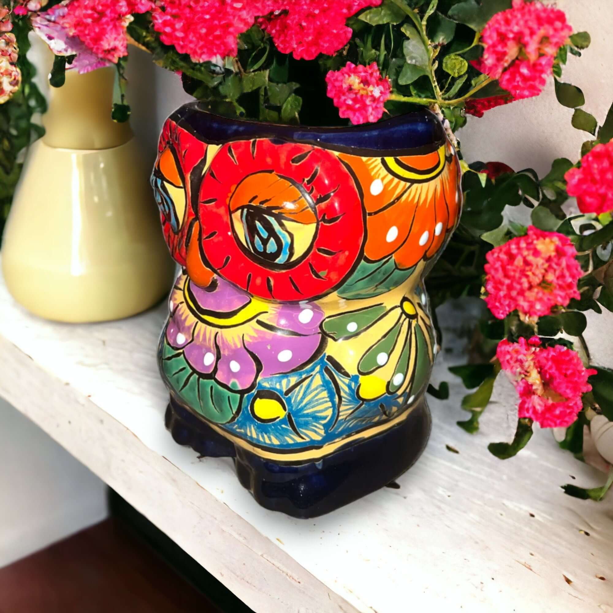 Maceta Búho Talavera | Cerámica de Doble Cara Pintada a Mano