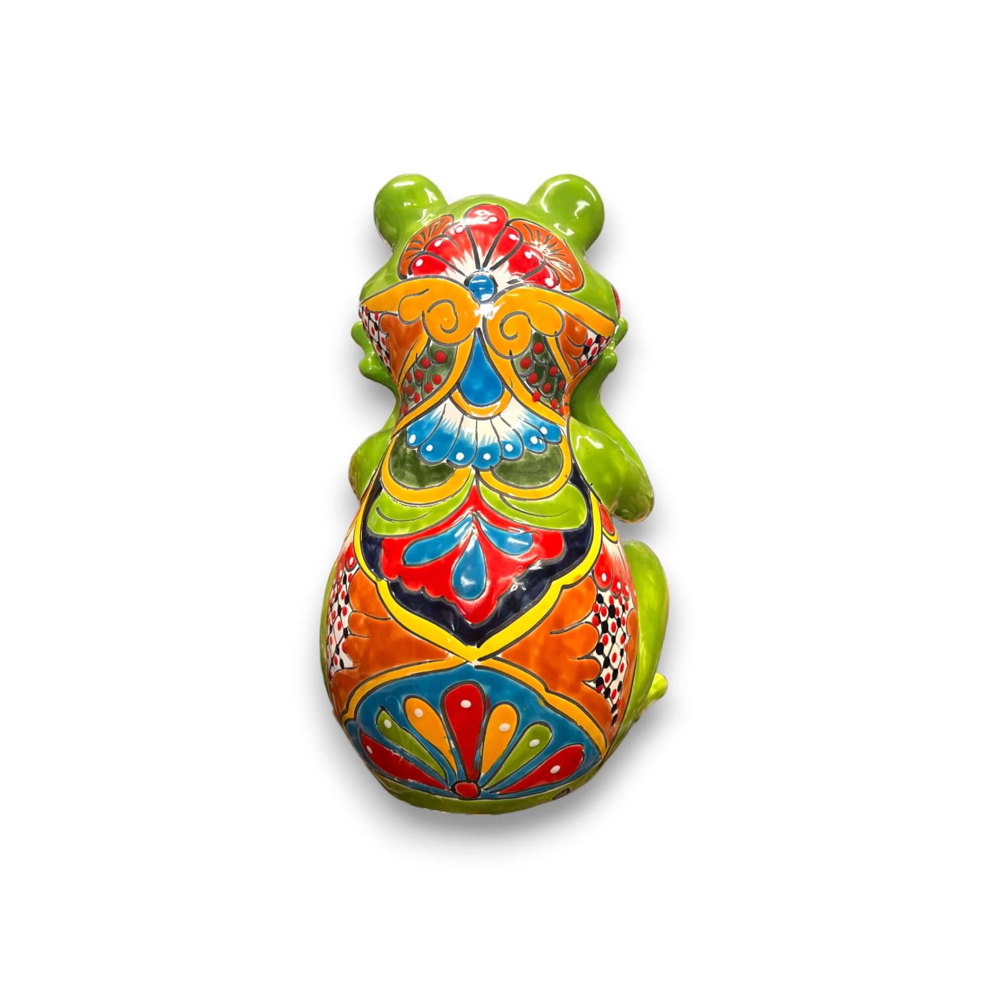 Estatua de rana de Talavera | Vibrante arte cerámico mexicano pintado a mano