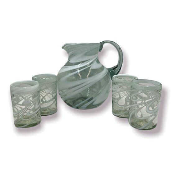 Vaso mexicano soplado a mano con remolino blanco | Cristalería artesanal