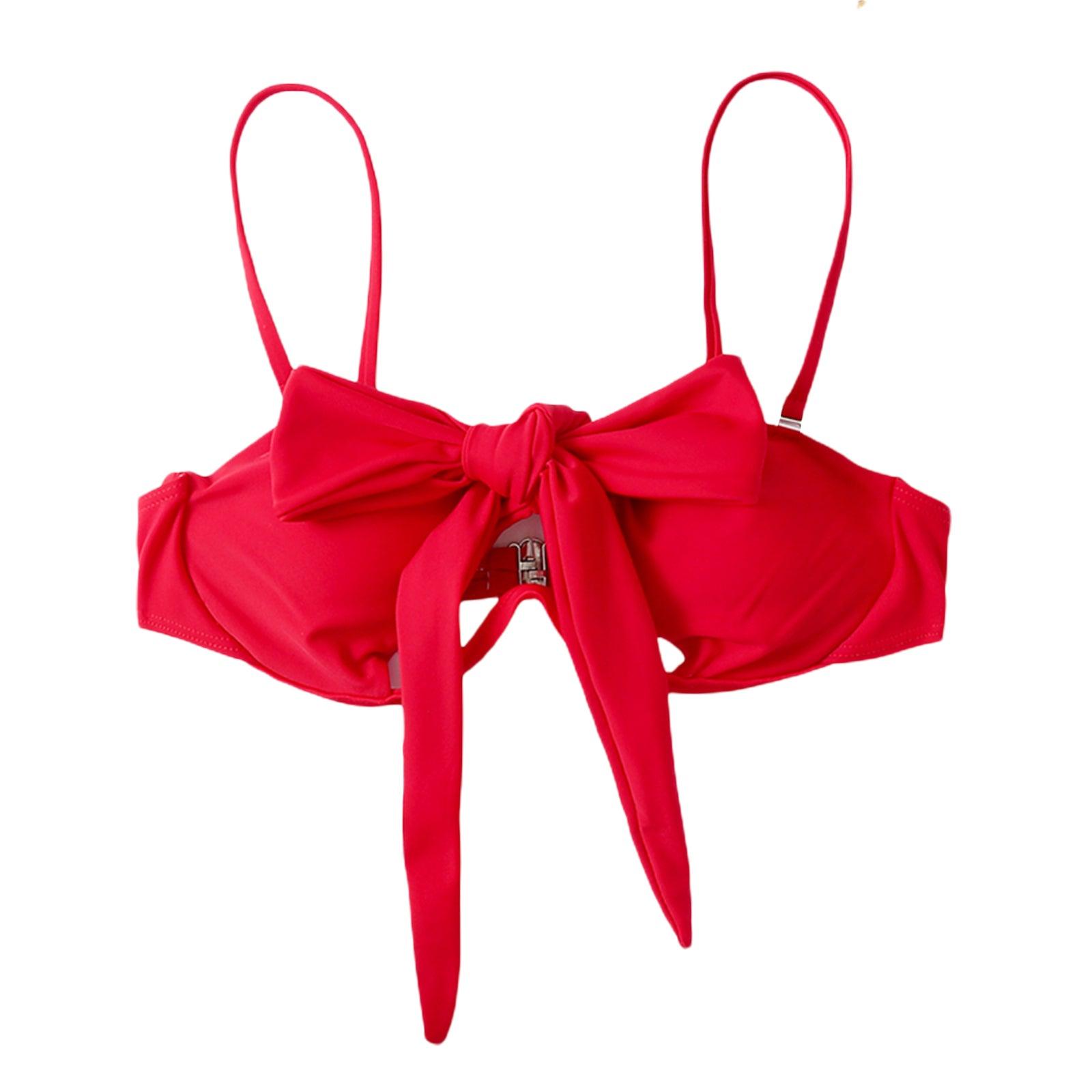 Ladies Summer Solid Color Swimsuit Female Detachable Shoulder Strap Halter Bikini Women's Bikini Swimsuits One Piece Bathing Suits Tie Knot Cutout Swimwear with Crisscross Design
