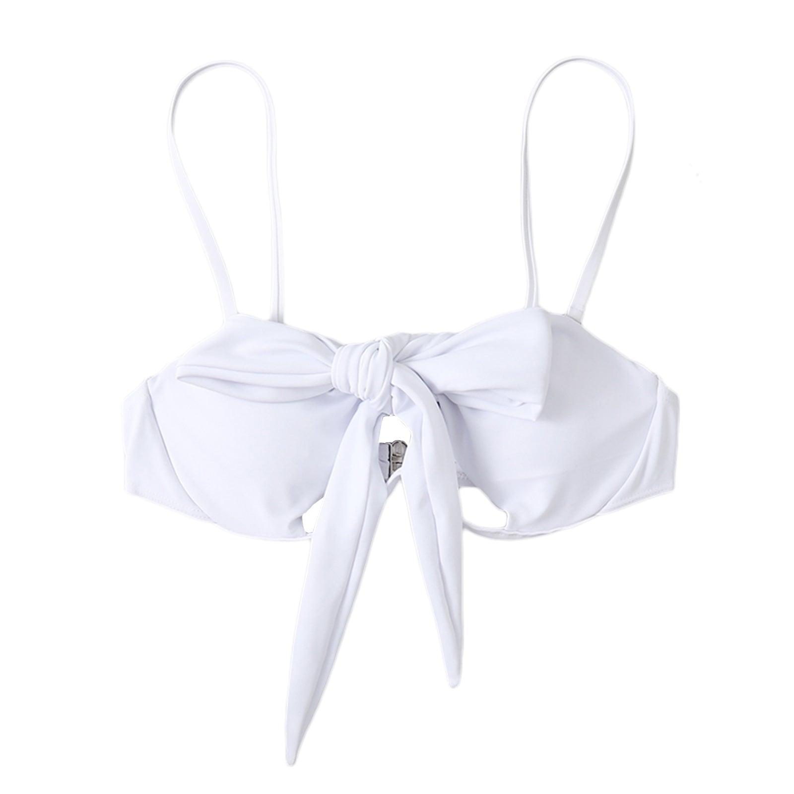 Ladies Summer Solid Color Swimsuit Female Detachable Shoulder Strap Halter Bikini Women's Bikini Swimsuits One Piece Bathing Suits Tie Knot Cutout Swimwear with Crisscross Design