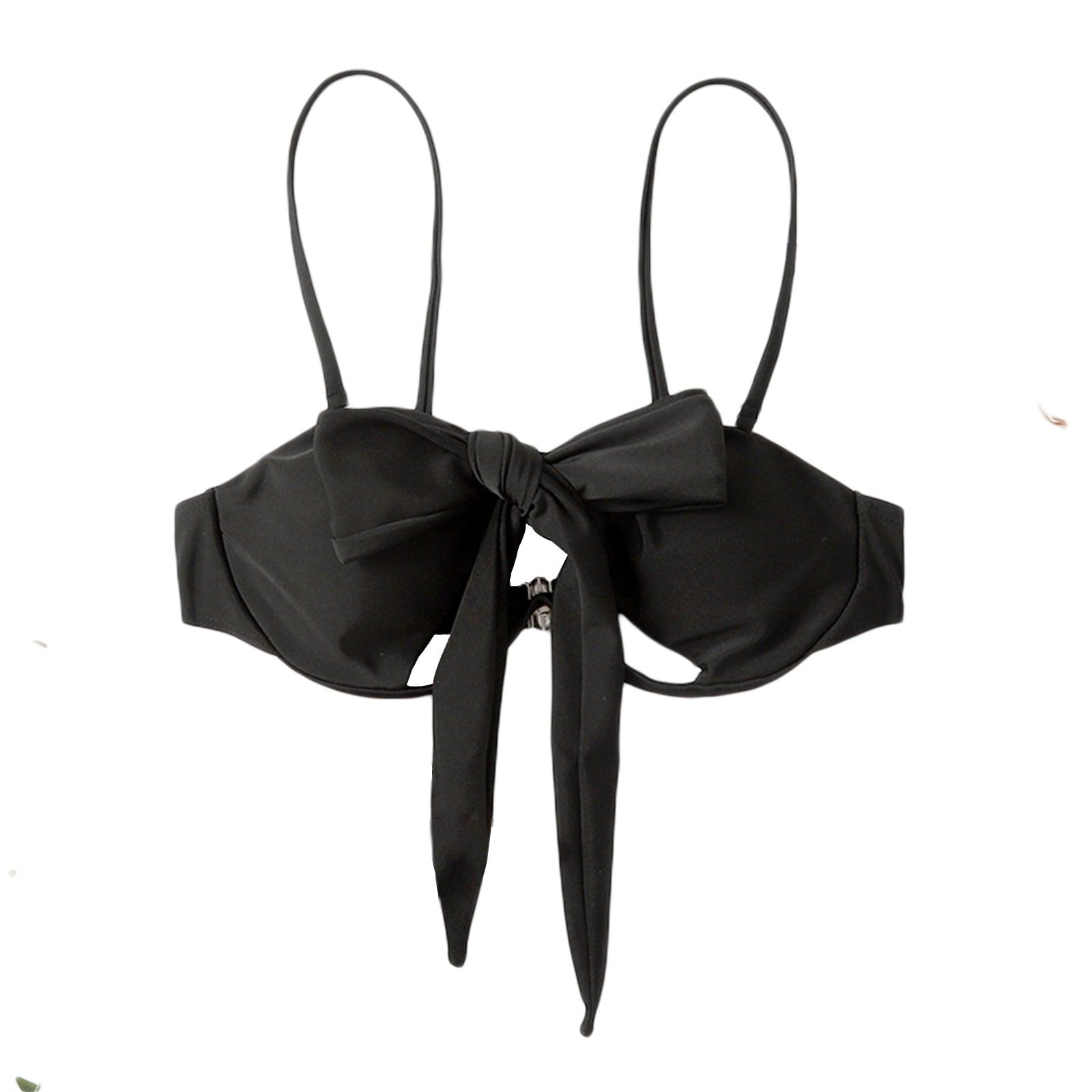 Ladies Summer Solid Color Swimsuit Female Detachable Shoulder Strap Halter Bikini Women's Bikini Swimsuits One Piece Bathing Suits Tie Knot Cutout Swimwear with Crisscross Design