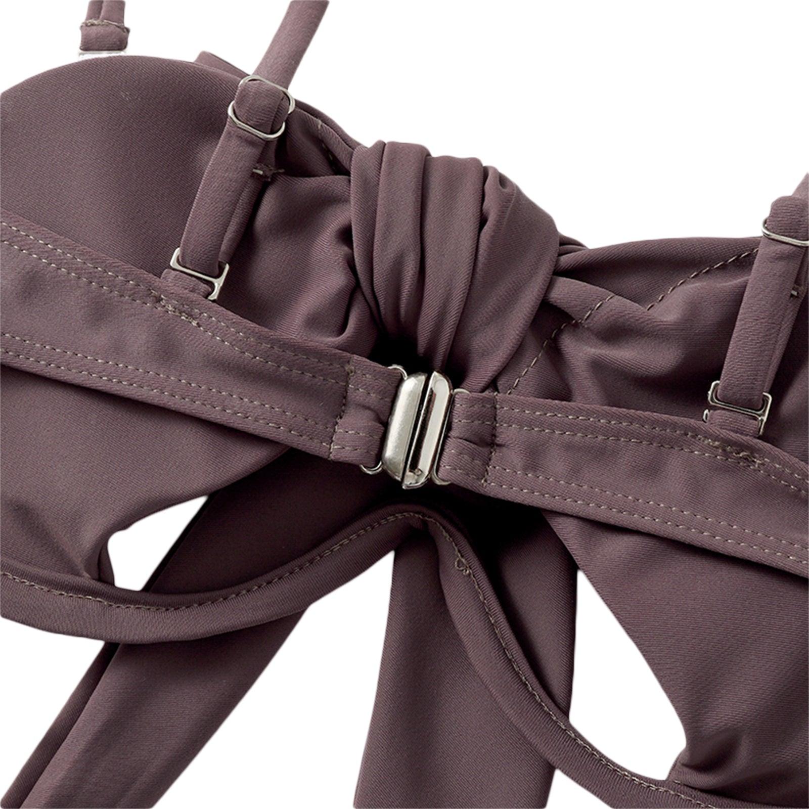 Ladies Summer Solid Color Swimsuit Female Detachable Shoulder Strap Halter Bikini Women's Bikini Swimsuits One Piece Bathing Suits Tie Knot Cutout Swimwear with Crisscross Design