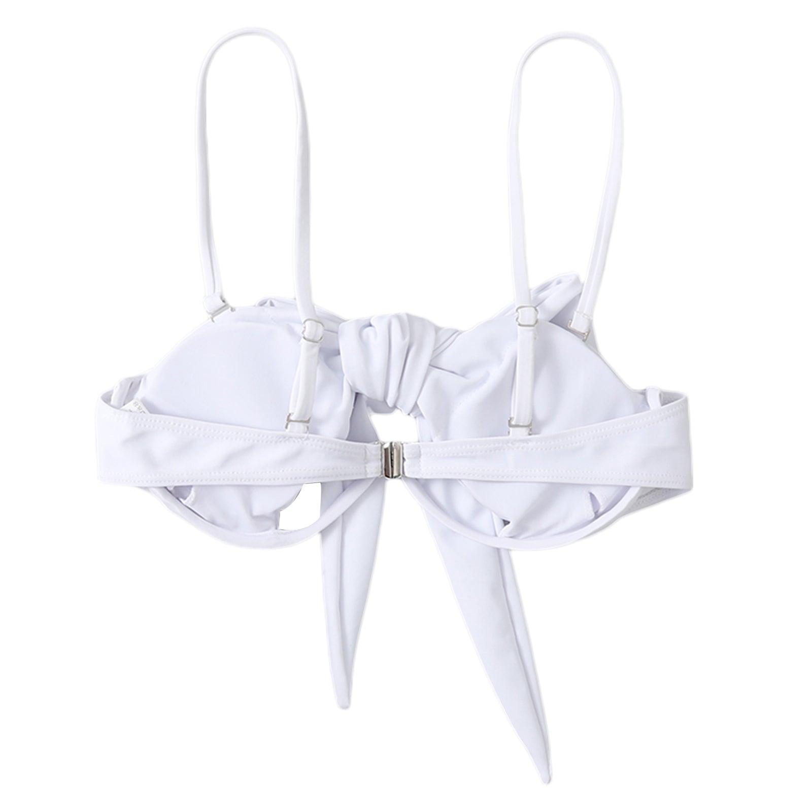 Ladies Summer Solid Color Swimsuit Female Detachable Shoulder Strap Halter Bikini Women's Bikini Swimsuits One Piece Bathing Suits Tie Knot Cutout Swimwear with Crisscross Design