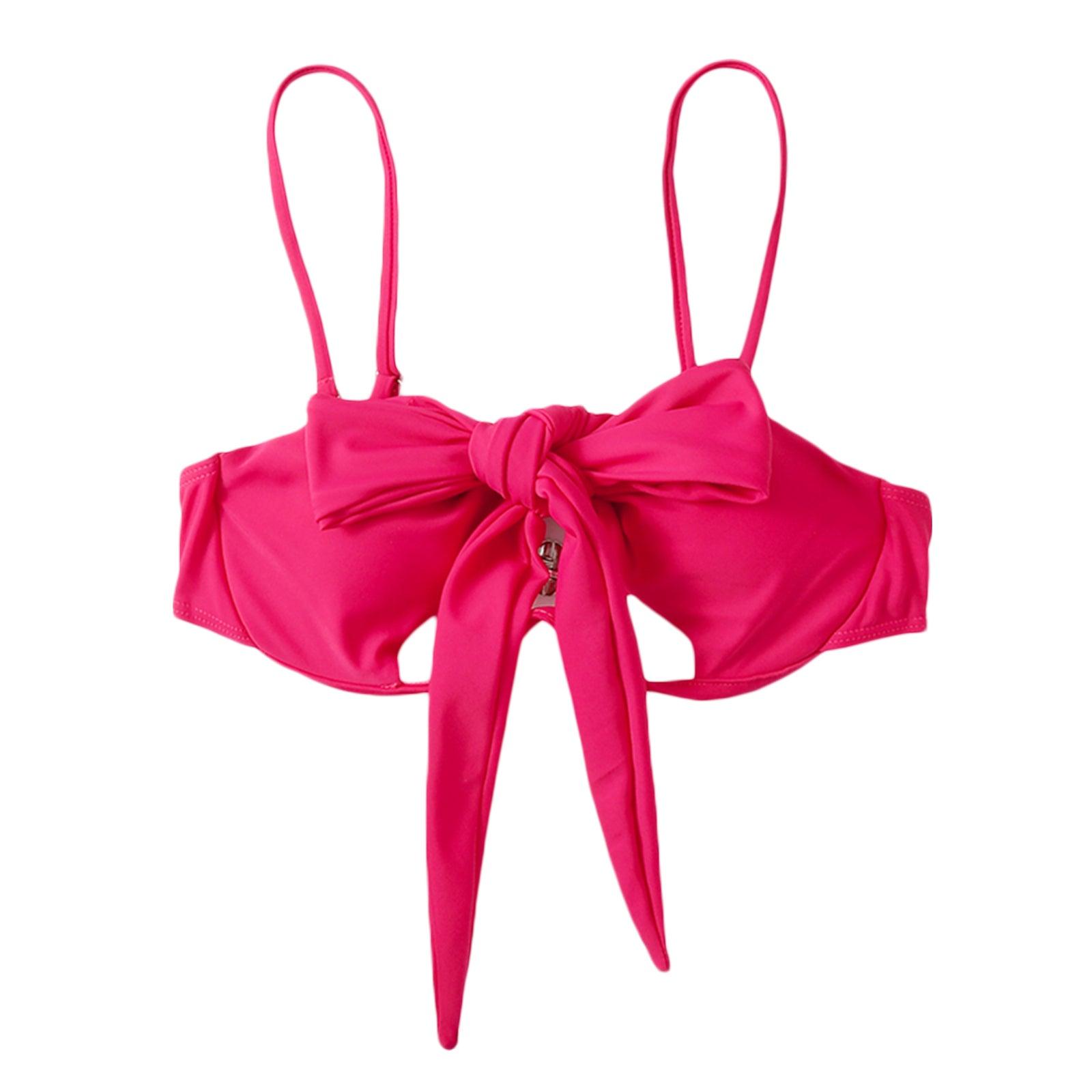 Ladies Summer Solid Color Swimsuit Female Detachable Shoulder Strap Halter Bikini Women's Bikini Swimsuits One Piece Bathing Suits Tie Knot Cutout Swimwear with Crisscross Design