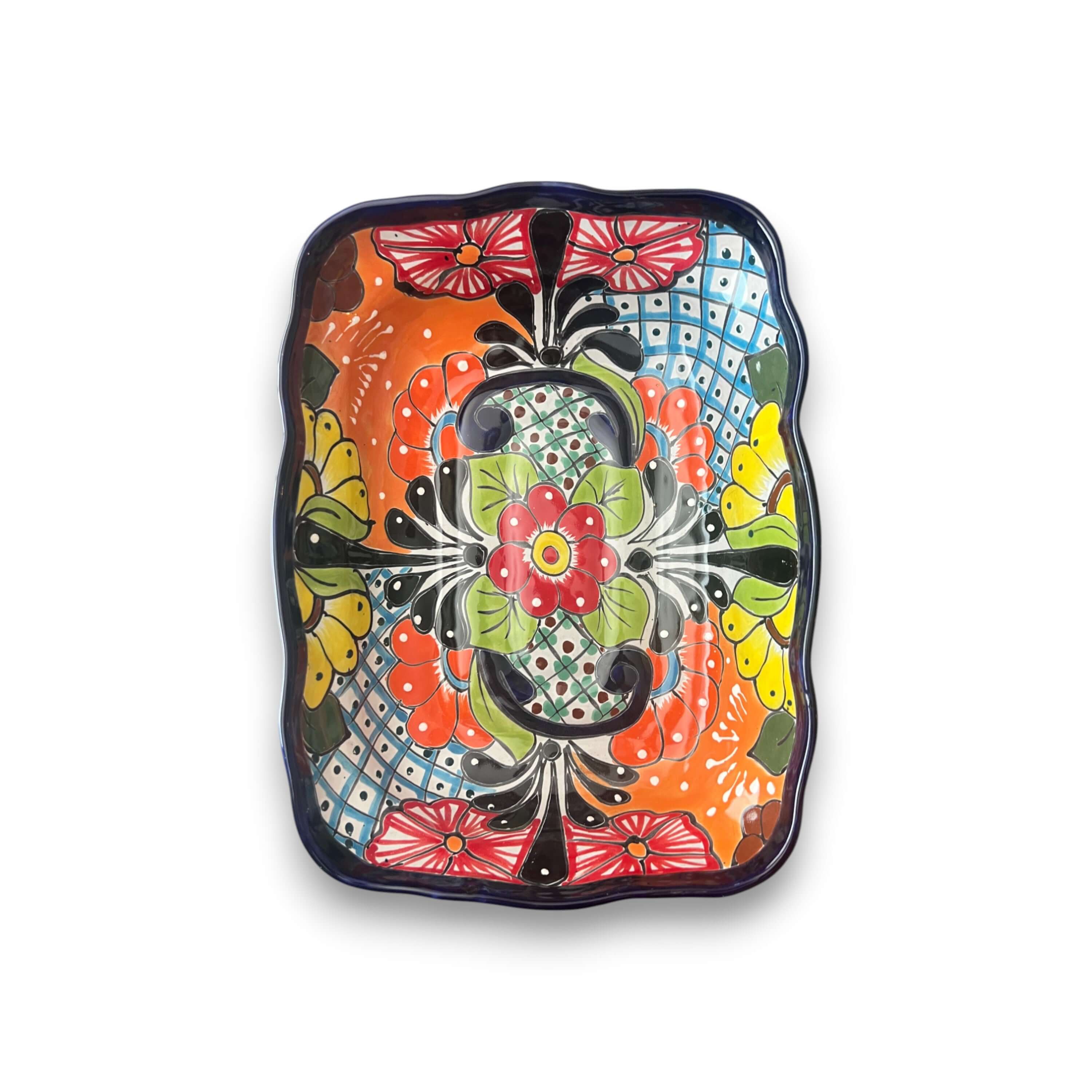 Fuente para Servir de Talavera | Cuenco de Cerámica Mexicana Grande Pintado a Mano