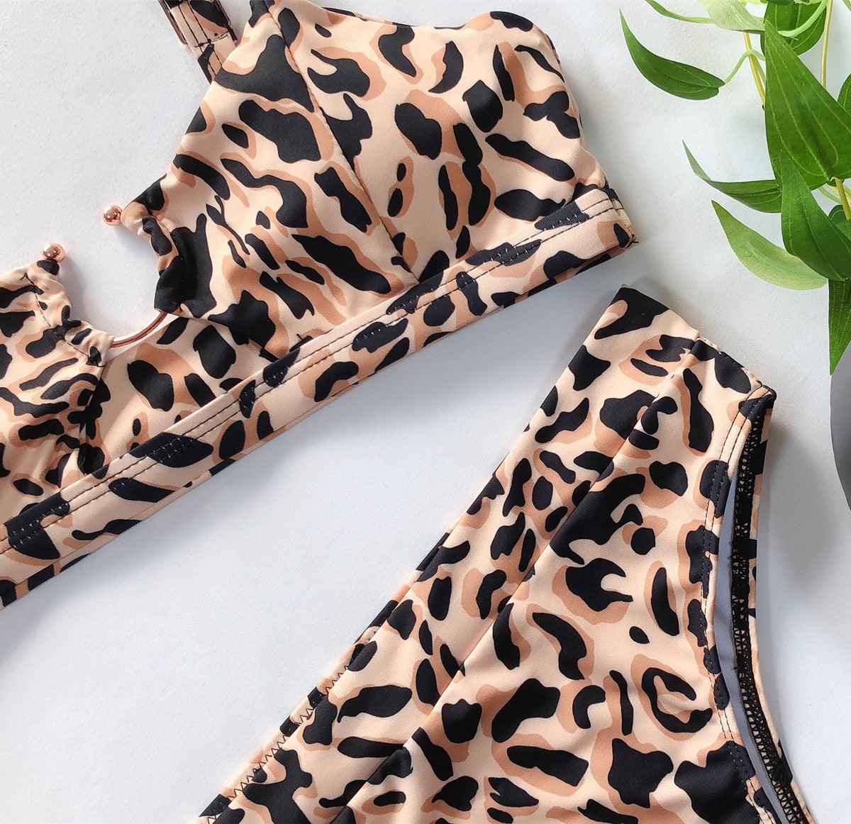 Leopard Bikinis Bikini Swimming Women's Bathing Suits Push Up Swimsuit Women's Padded Underwire Bikini Wire Push Up Bathing Suit Leopard Printed High Cut Vintage Swimsuit