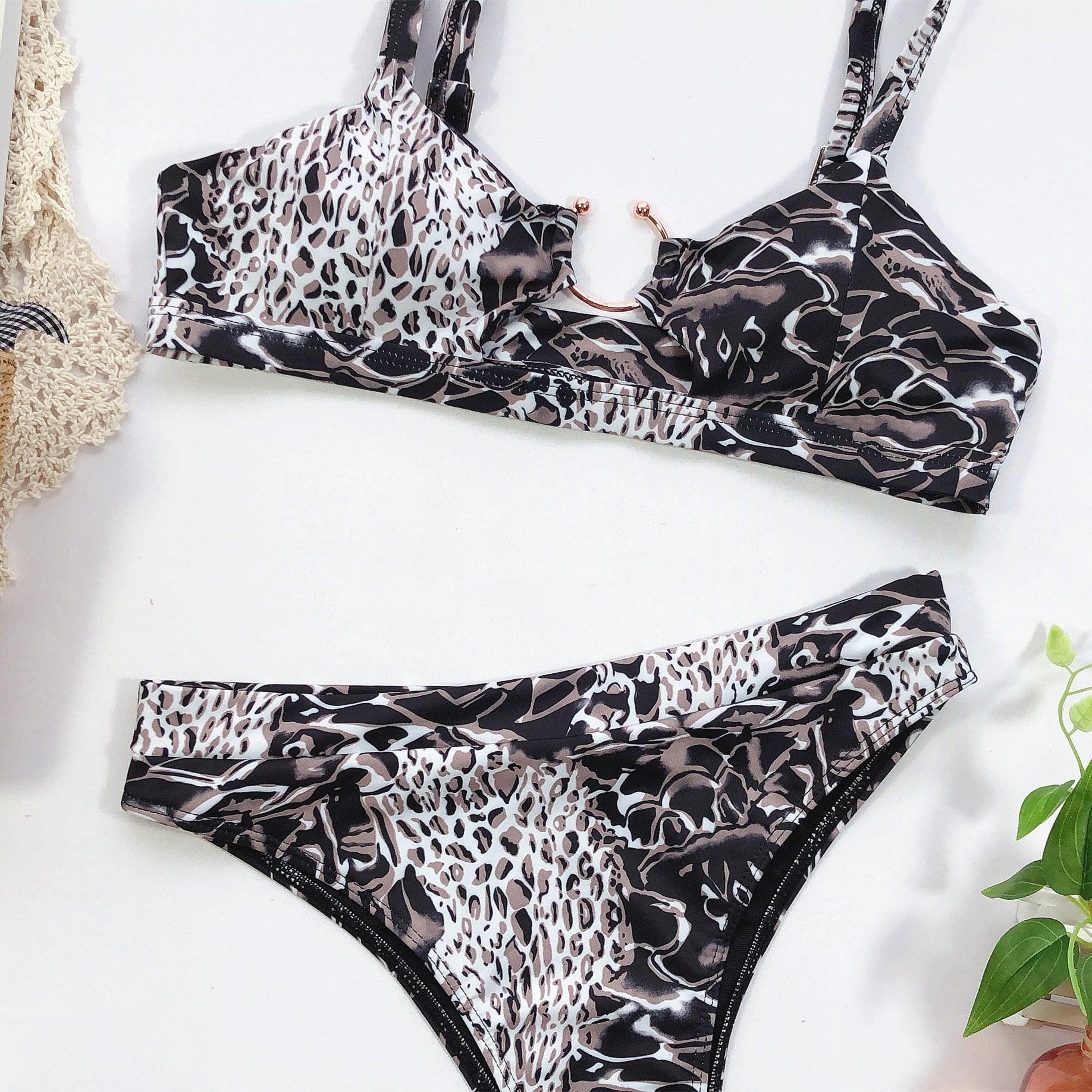 Leopard Bikinis Bikini Swimming Women's Bathing Suits Push Up Swimsuit Women's Padded Underwire Bikini Wire Push Up Bathing Suit Leopard Printed High Cut Vintage Swimsuit