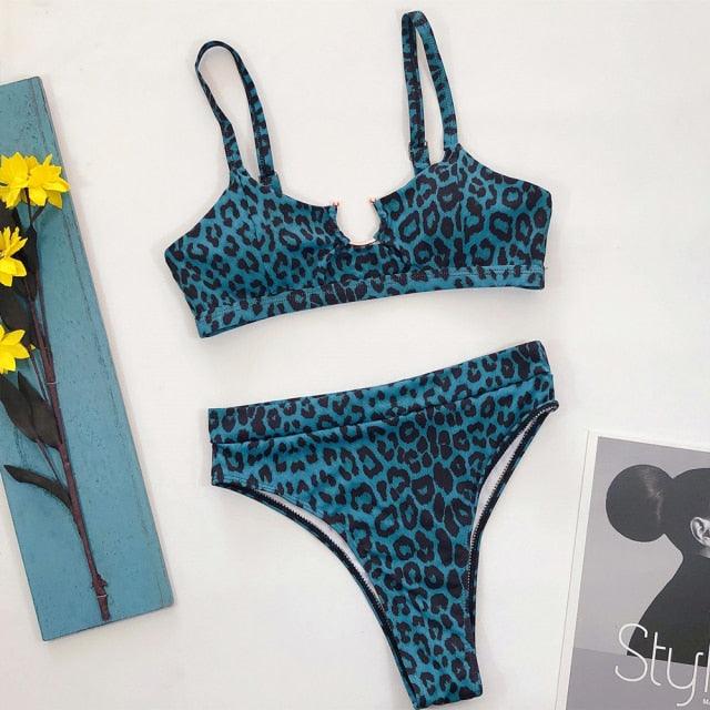 Leopard Bikinis Bikini Swimming Women's Bathing Suits Push Up Swimsuit Women's Padded Underwire Bikini Wire Push Up Bathing Suit Leopard Printed High Cut Vintage Swimsuit