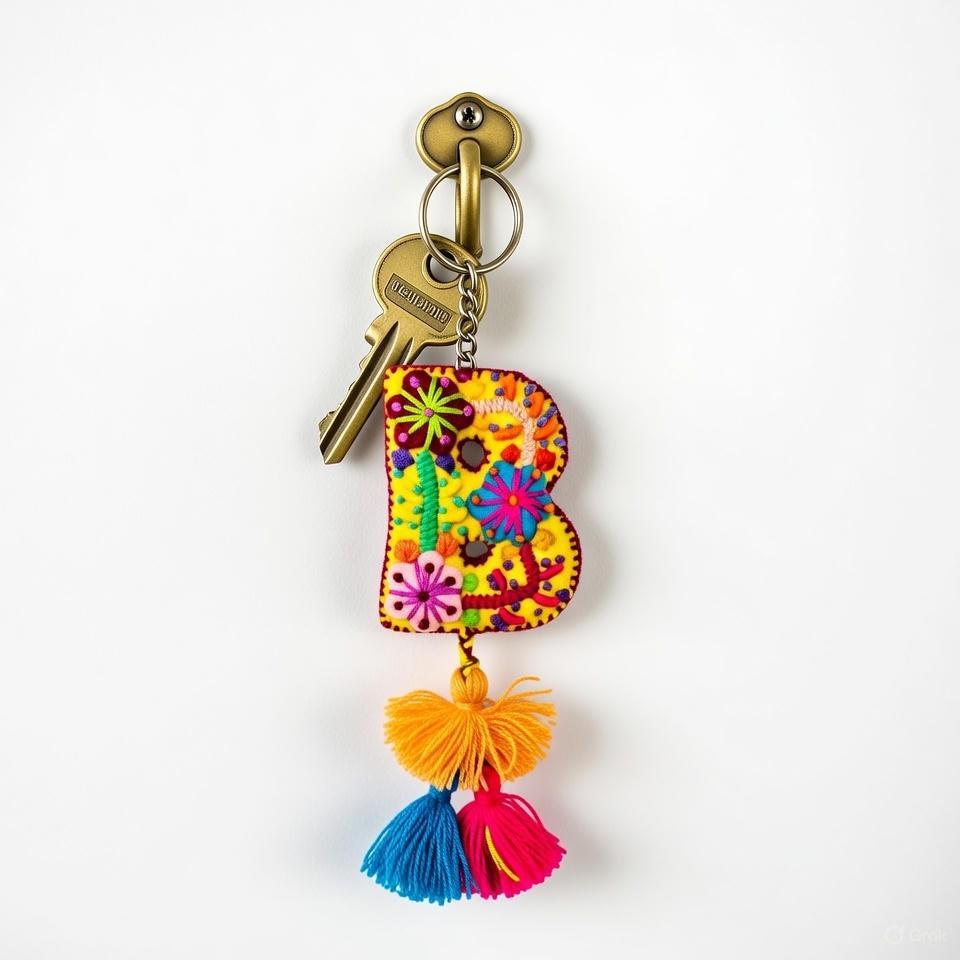Llavero bohemio bordado con letra del alfabeto | Colgante para bolso - México
