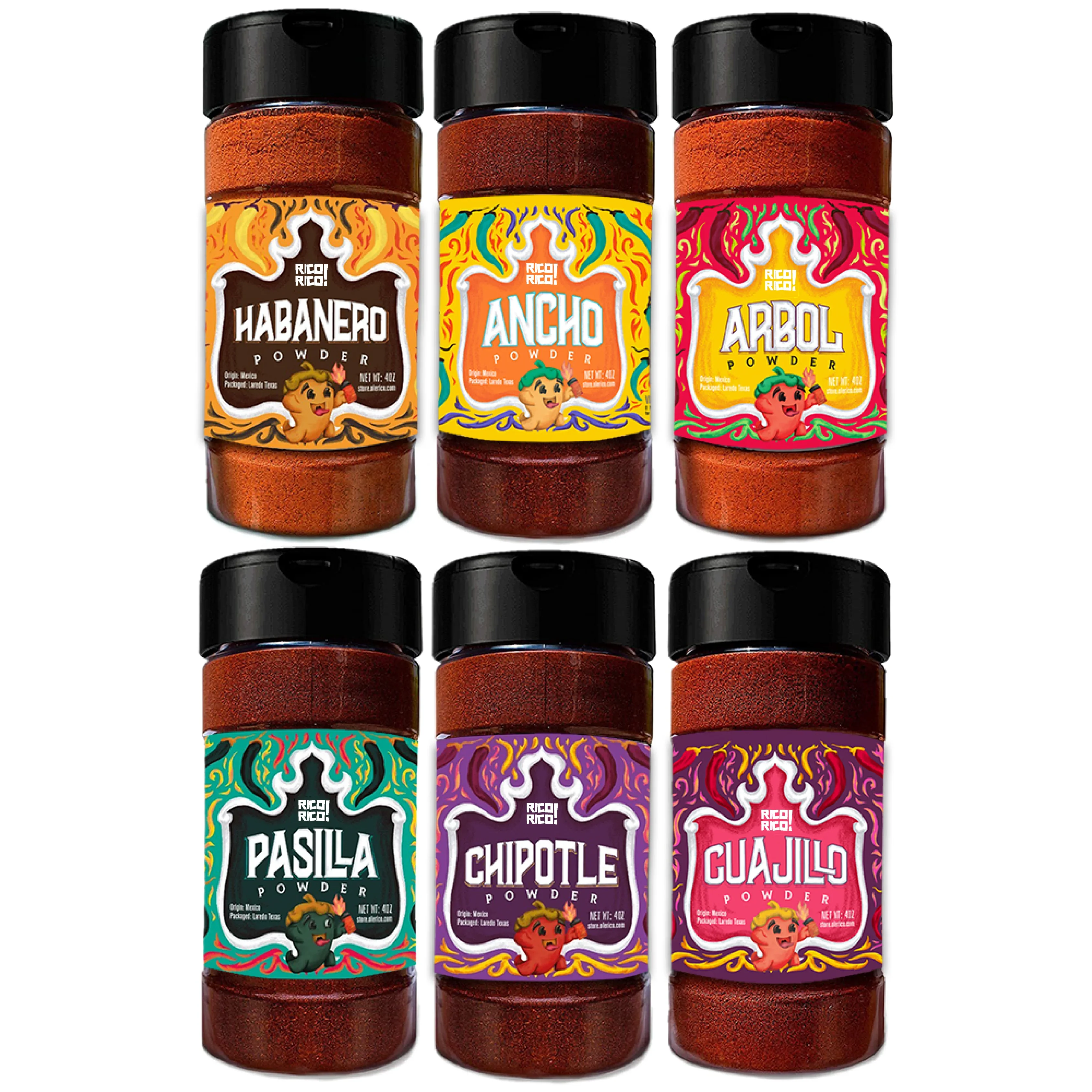 Chile en Polvo Paquete de 6 (680 g en Total) - Ancho, Árbol, Chipotle, Guajillo, Habanero y Pasilla