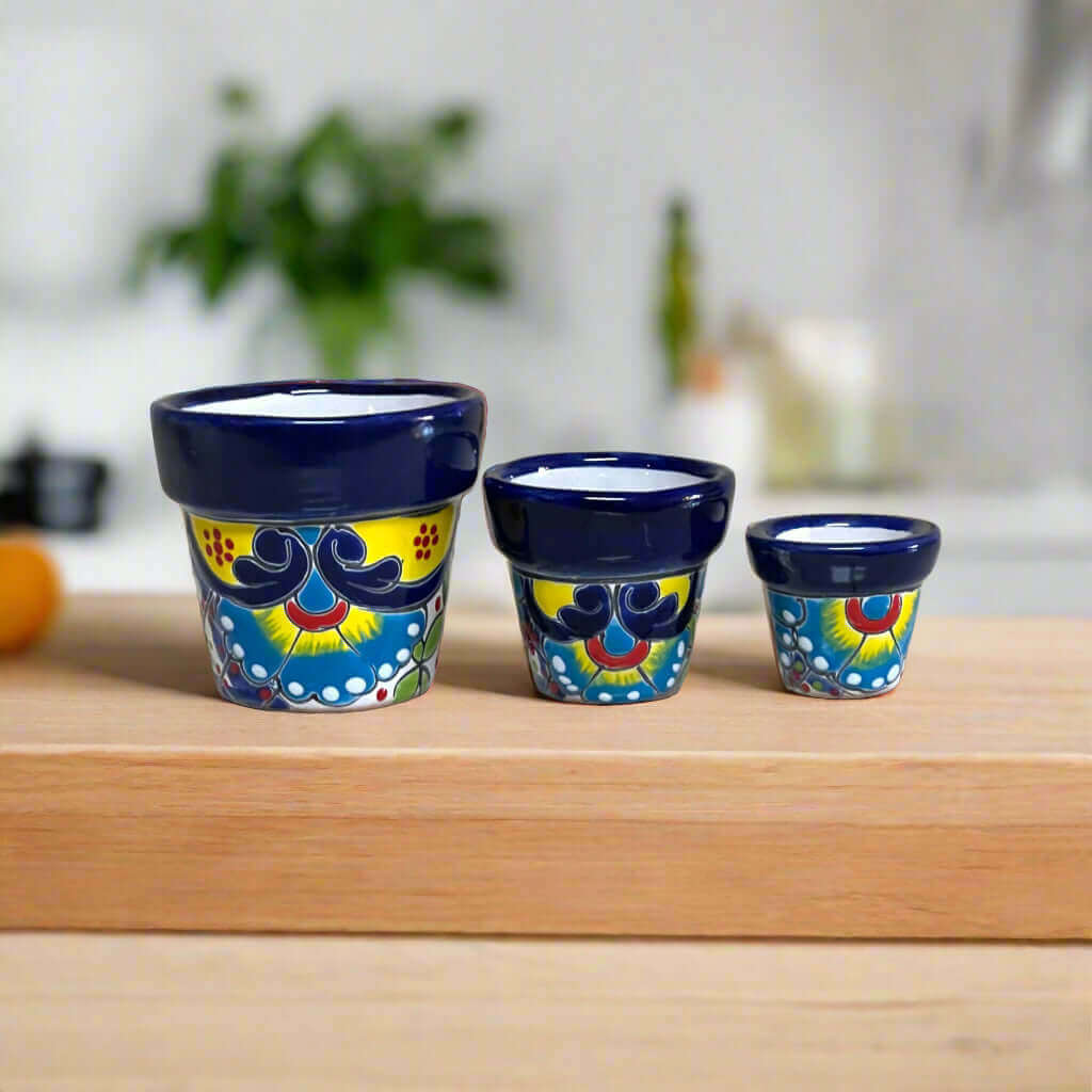 Juego de macetas Mini Talavera | Maceteros mexicanos coloridos (juego de 3)