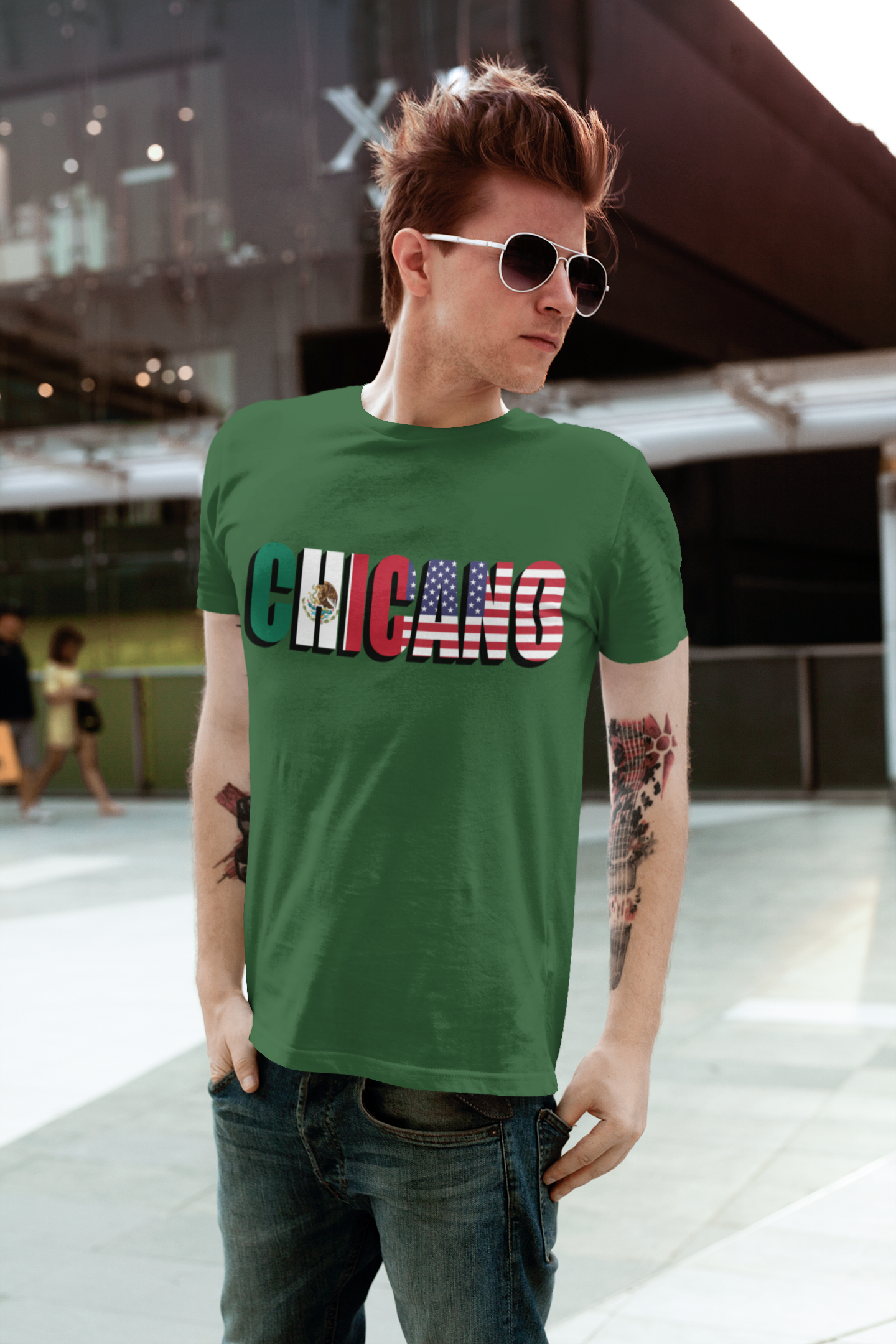 CHICANO Mexico + USA Flag T-shirt | 4th Of July | Funny Viral Latino Tees | Unisex - 3 Colors