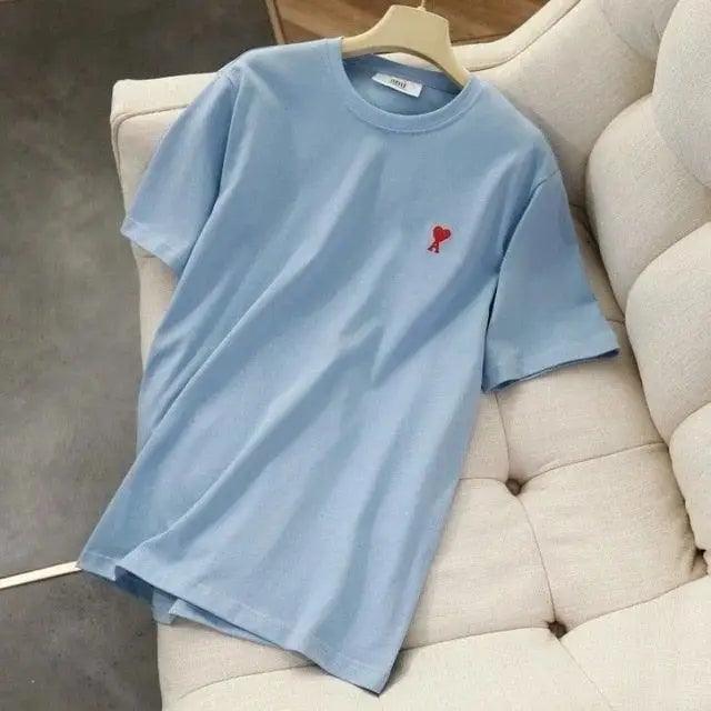 Modern Summer New Hearts A Love Embroidered Simple Design Masculine Fashion Short Sleeve T-Shirt Men's T-Shirt Men's Short Sleeve Tees Cotton T-Shirts for Men