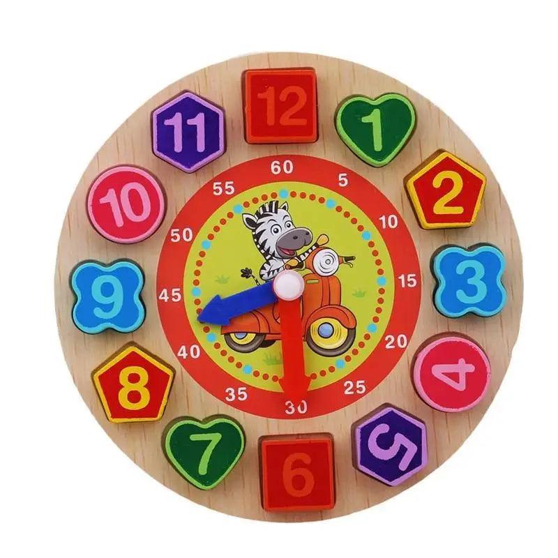 Montessori Cartoon Animal Educational Wooden Beaded Geometry Digital Clock Puzzles Matching Clock Toy For Children