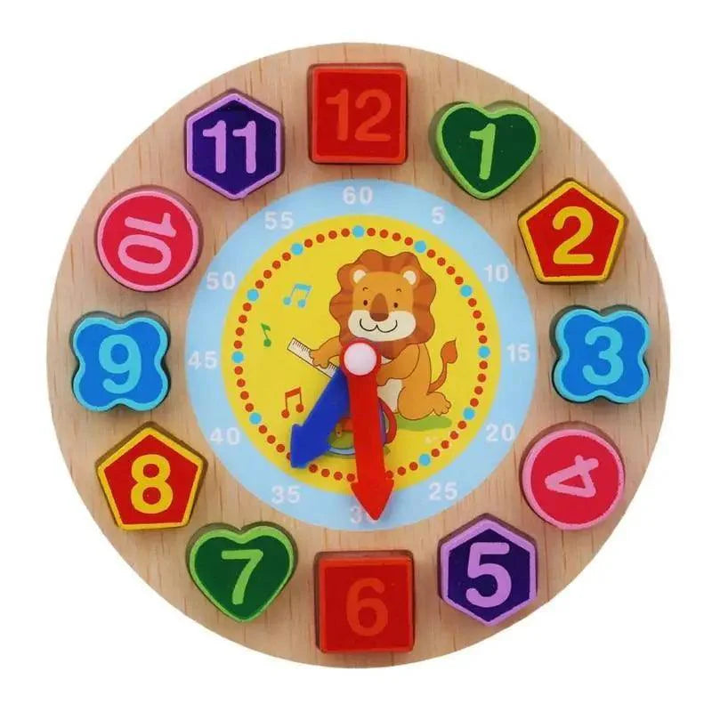 Montessori Cartoon Animal Educational Wooden Beaded Geometry Digital Clock Puzzles Matching Clock Toy For Children