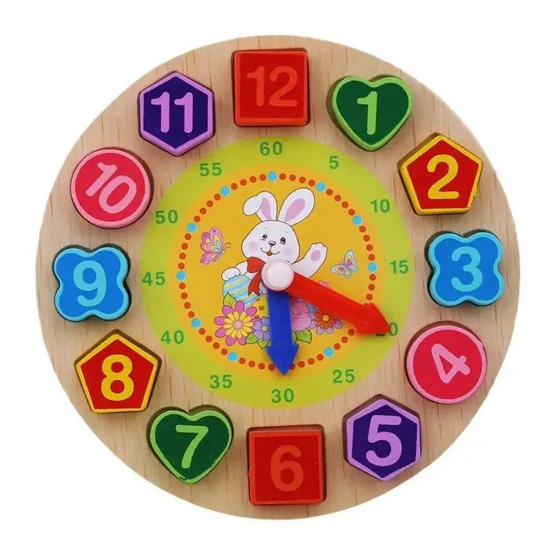 Montessori Cartoon Animal Educational Wooden Beaded Geometry Digital Clock Puzzles Matching Clock Toy For Children
