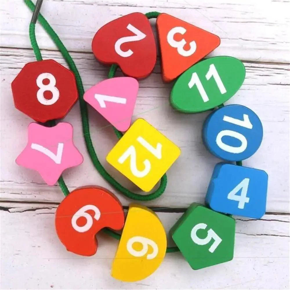 Montessori Cartoon Animal Educational Wooden Beaded Geometry Digital Clock Puzzles Matching Clock Toy For Children