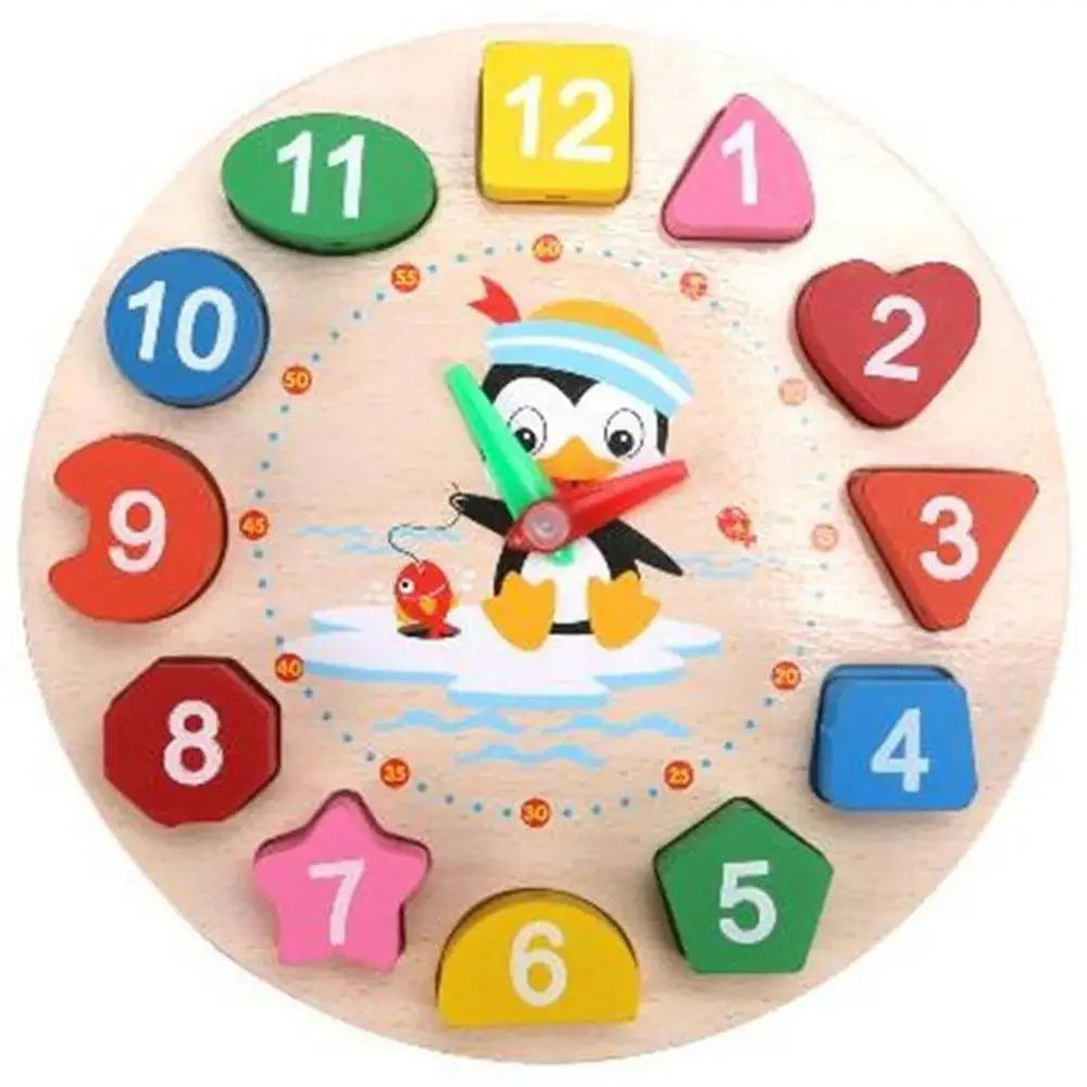 Montessori Cartoon Animal Educational Wooden Beaded Geometry Digital Clock Puzzles Matching Clock Toy For Children