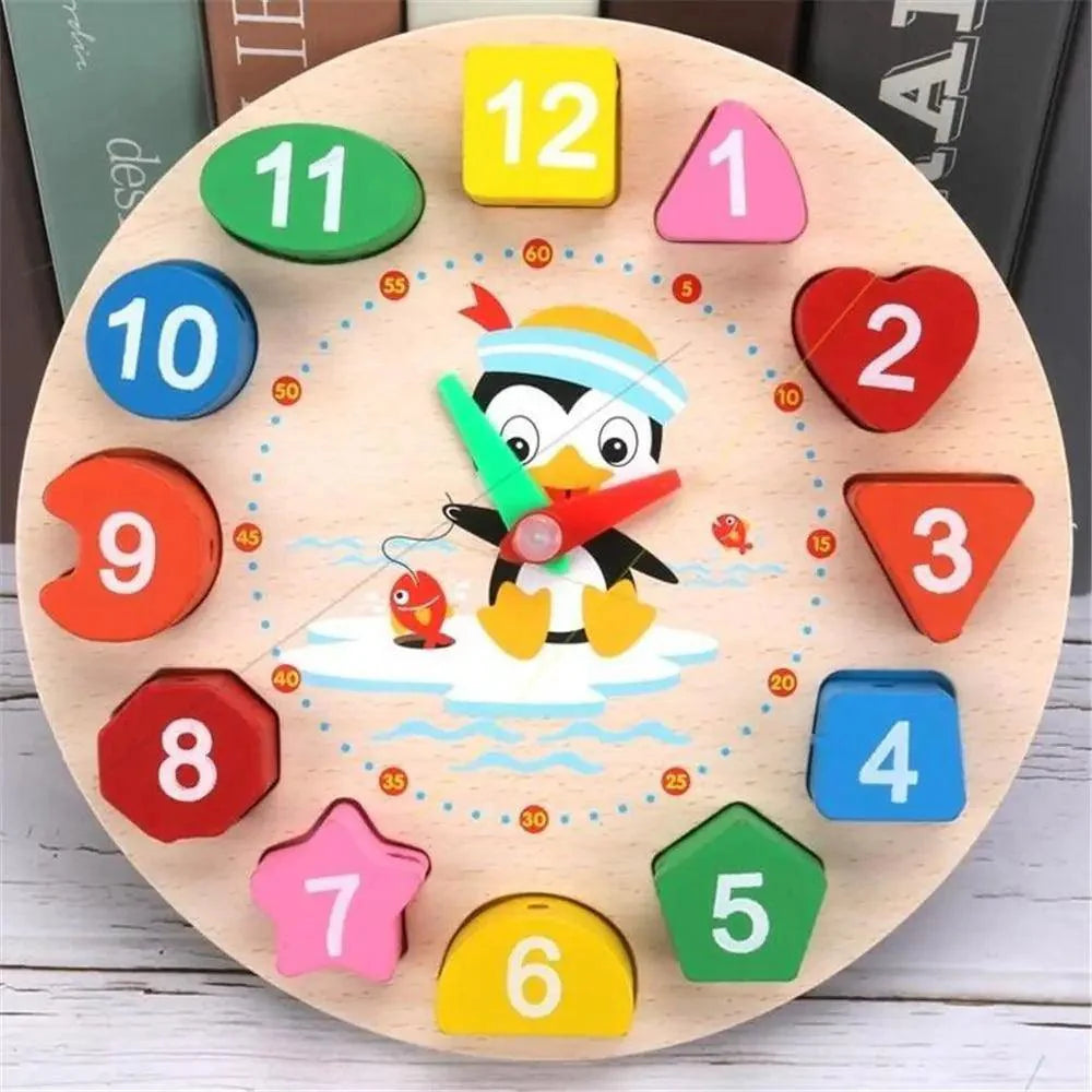 Montessori Cartoon Animal Educational Wooden Beaded Geometry Digital Clock Puzzles Matching Clock Toy For Children