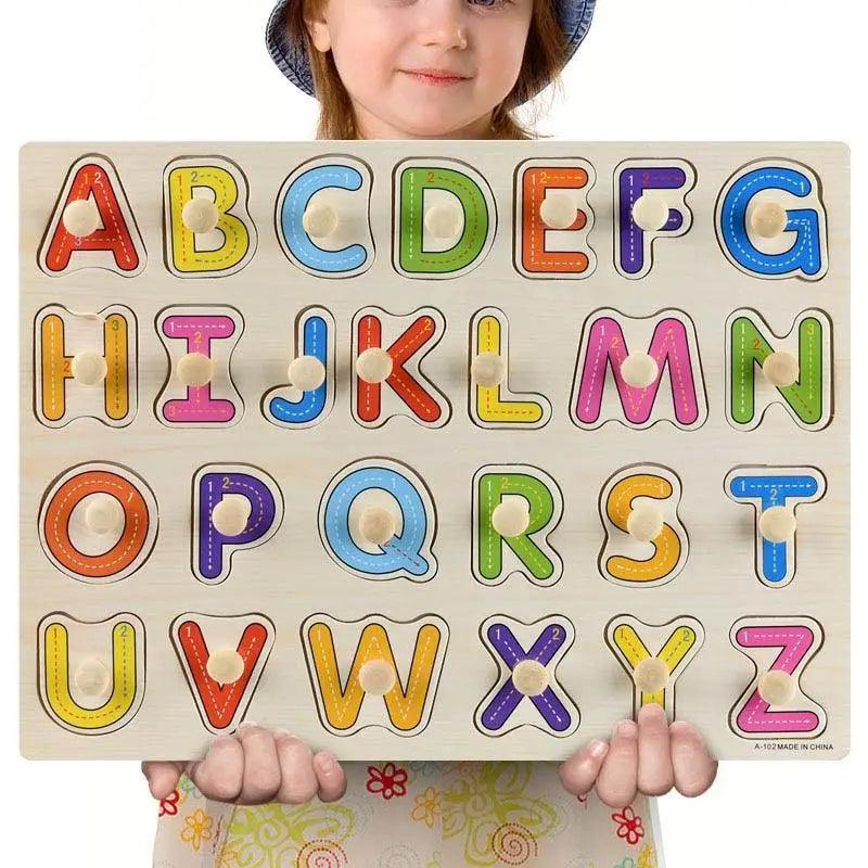 Montessori Wooden Puzzles Hand Grab Boards Toys Tangram Baby Educational Toys Cartoon Vehicle Animals Fruits 3D Puzzles