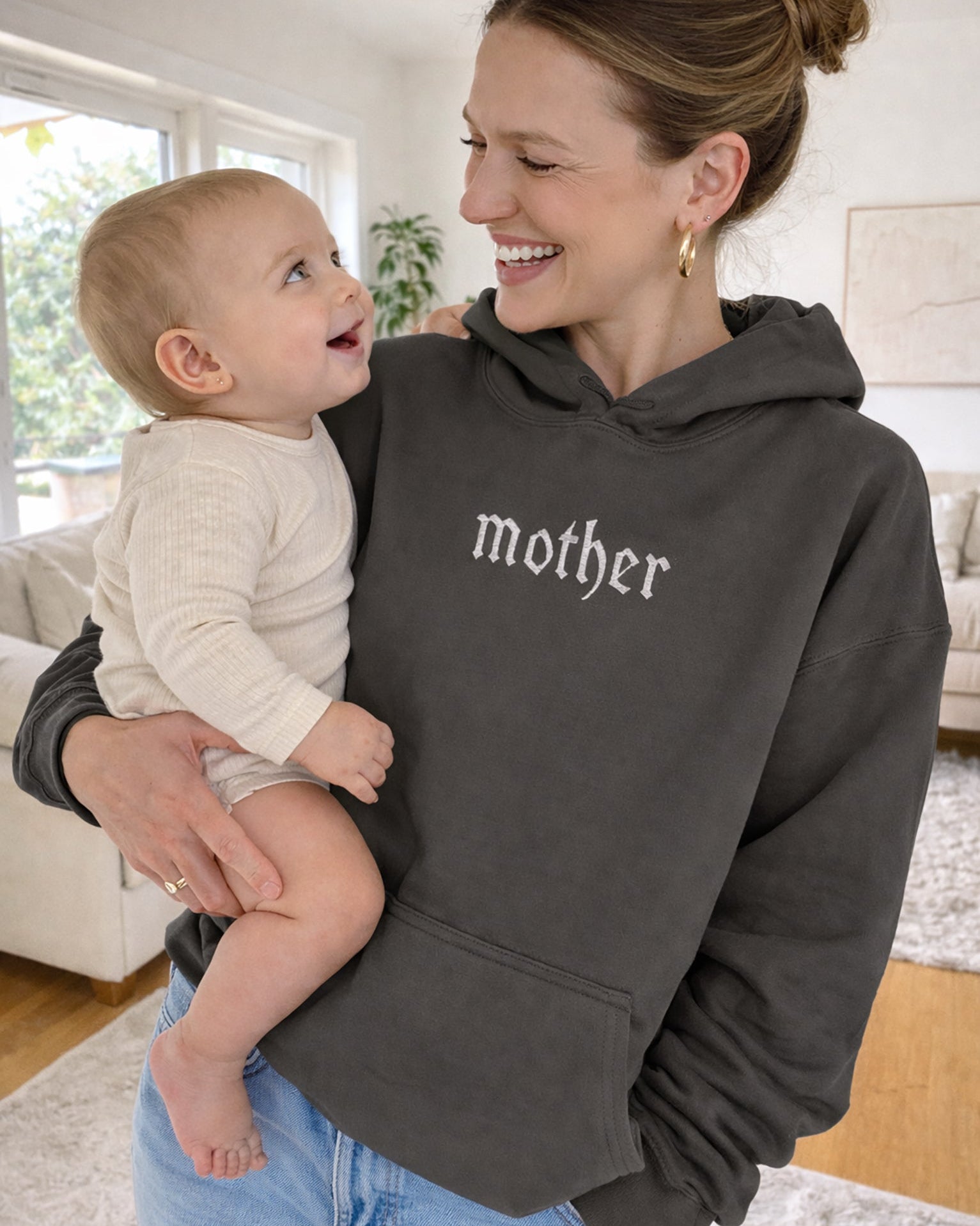 'Mother' Edgy Gothic Embroidered Gray Hoodie