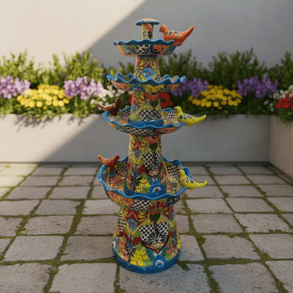 Fuente de jardín grande Talavera | Arte mexicano hecho a mano