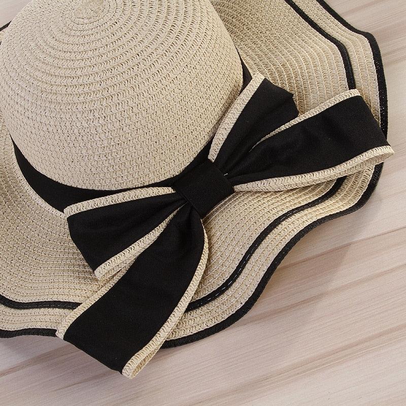 New Summer Women's Beach Hat Wide Side Female Summer Women's Beach Hat Female Unique Luxury Bowknot Design Sun Hat Casual Hat Lady Classic Flat Straw Hat Women Fedora Hat Ideal Gift 54-58cm