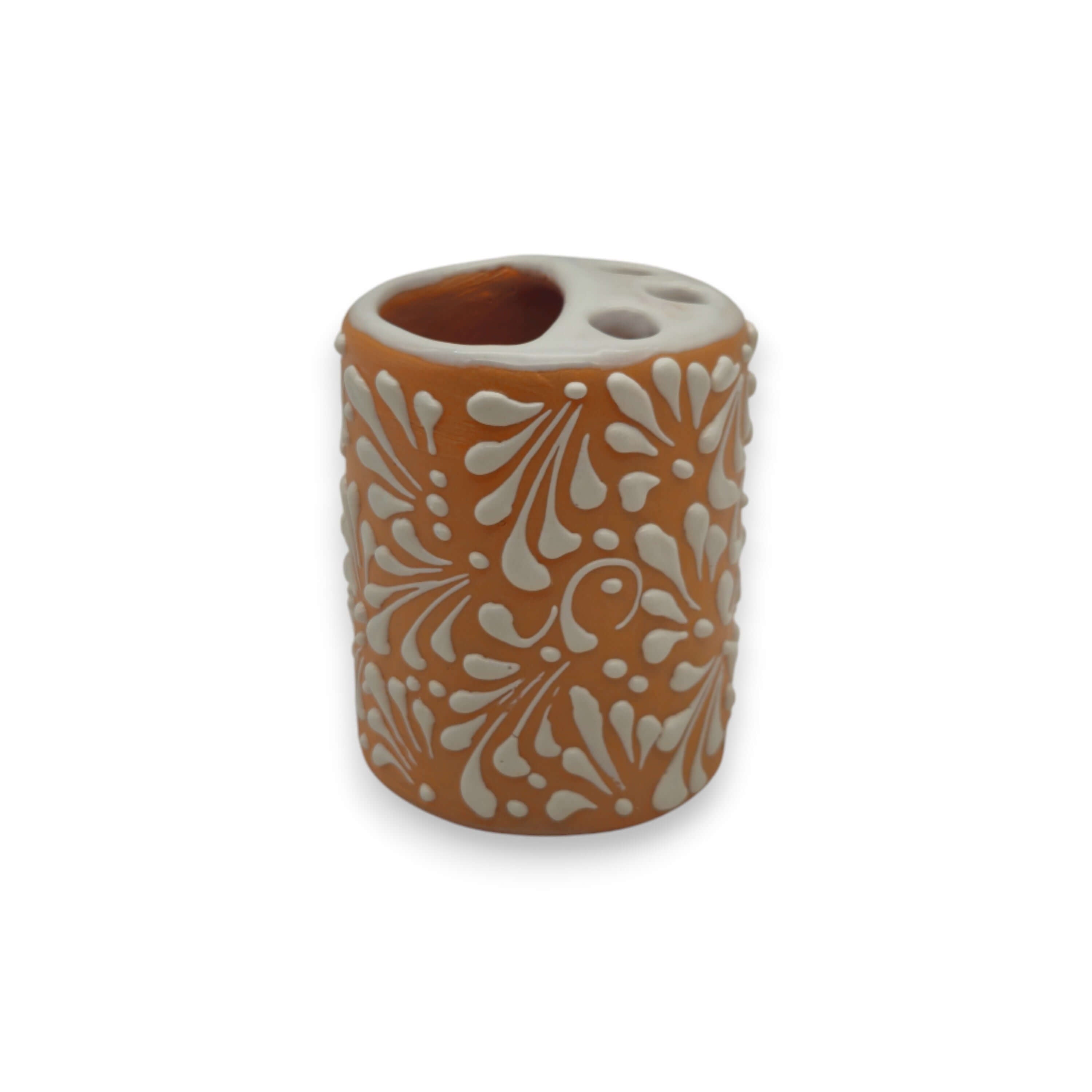 Portacepillos de dientes Talavera Naranja Marrón | Decoración de cerámica mexicana