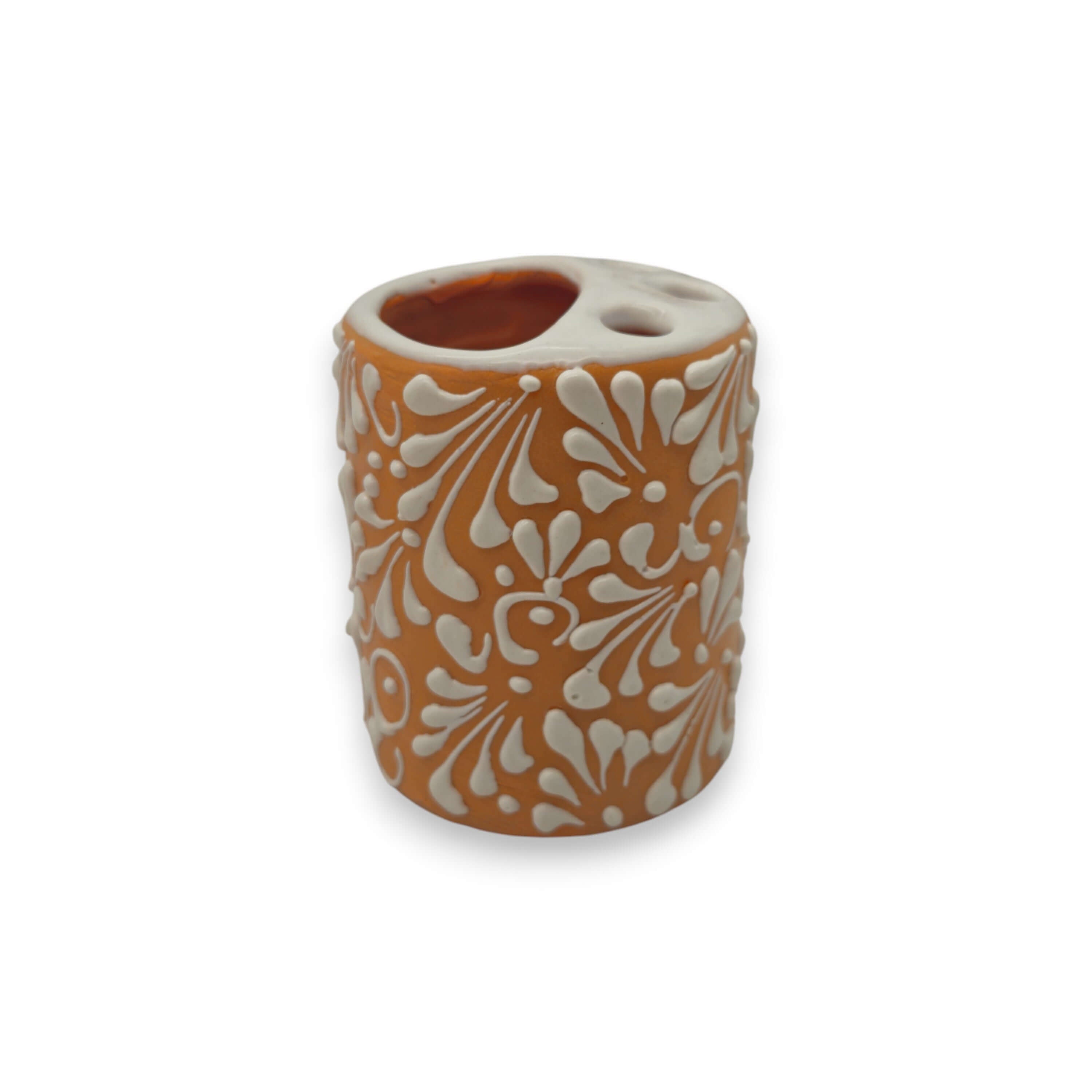 Portacepillos de dientes Talavera Naranja Marrón | Decoración de cerámica mexicana