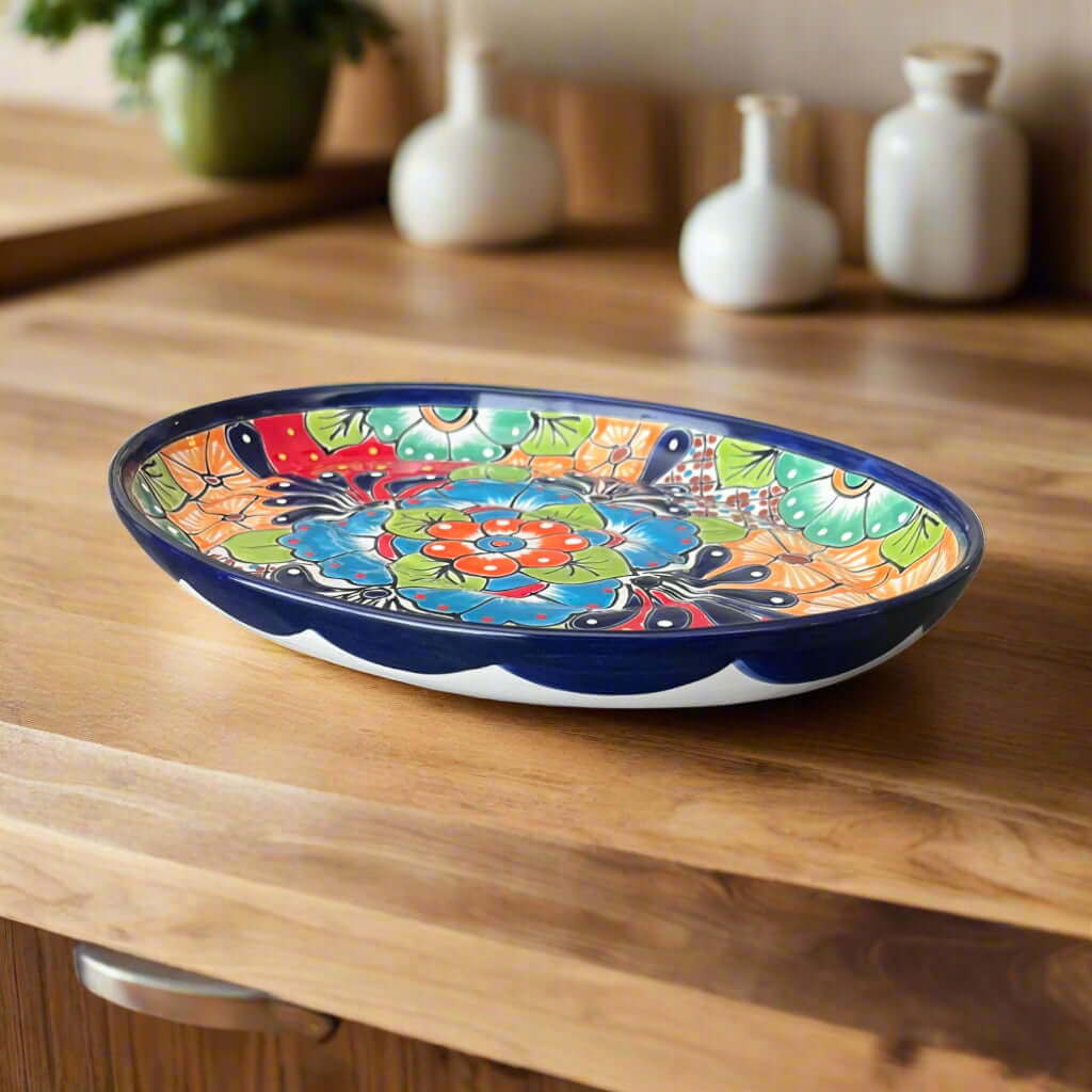 Bandeja Ovalada de Talavera | Charola Mexicana Colorida Pintada a Mano