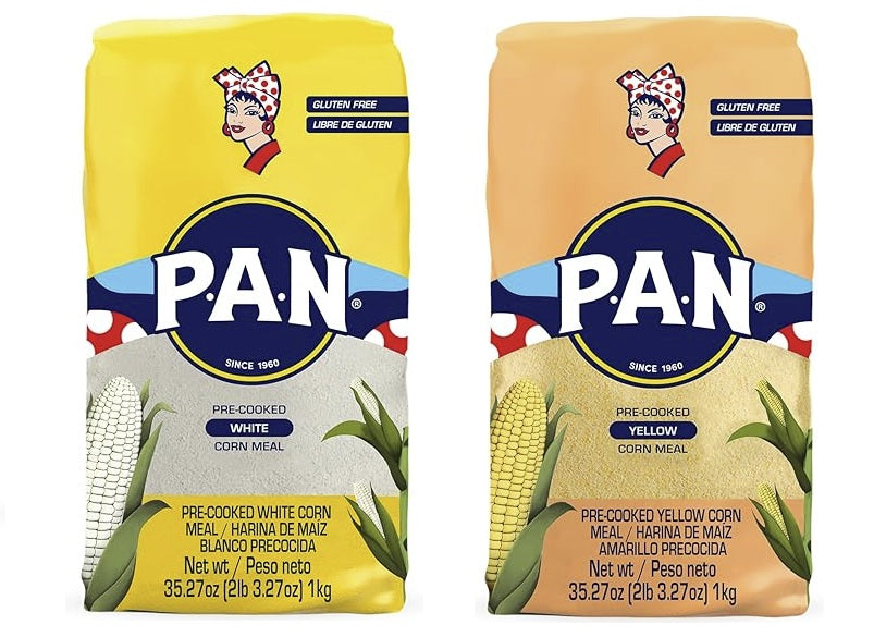 P.A.N. White & Yellow Corn Meal – Pre-cooked Gluten Free and Kosher Flour for Arepas - 2.2 lbs each (Pack of 2)
