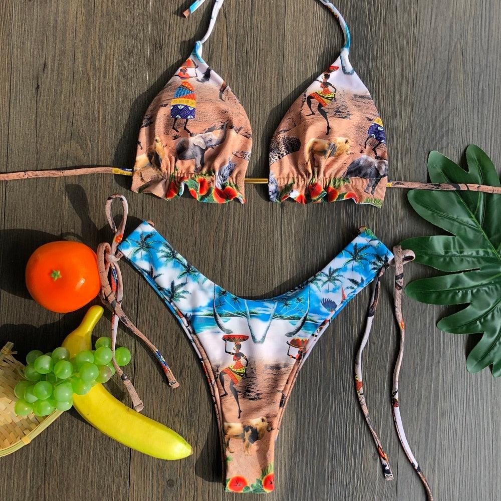 Popular Women's Beachwear Bikini Set Swimwear Push-Up Padded Swimsuit Floral Bikini Set Low Rise Ruffled Two Pieces Swimsuit Push Up Bathing Suit Swimwear