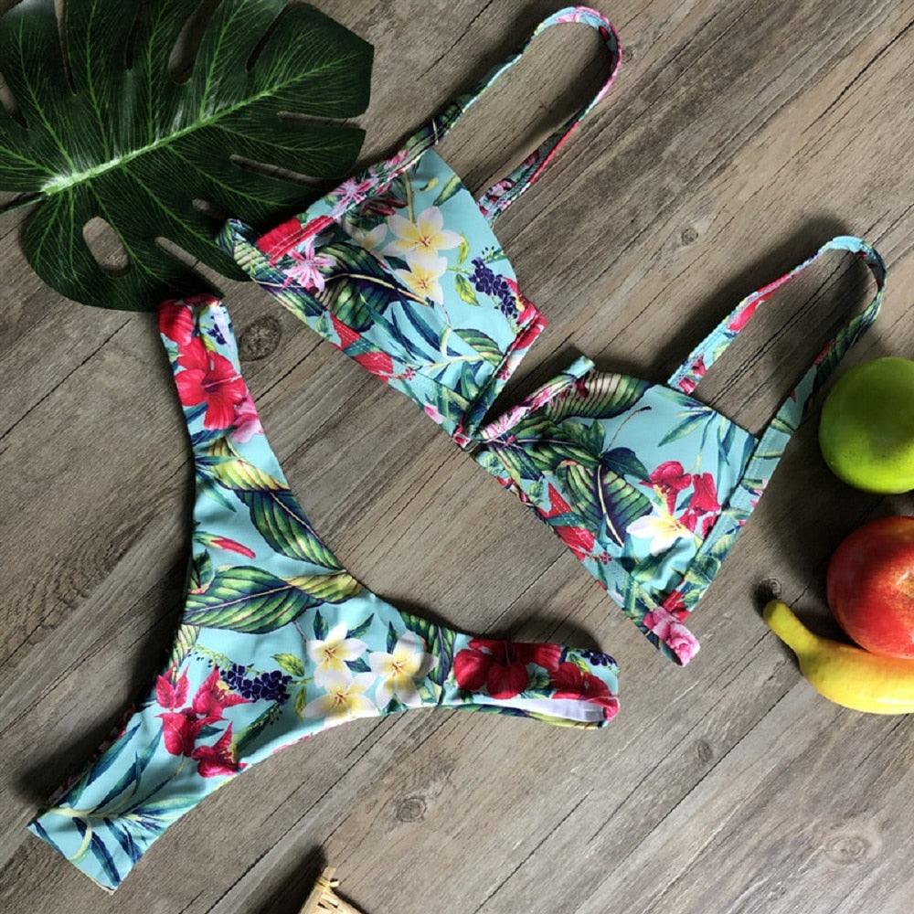 Popular Women's Beachwear Bikini Set Swimwear Push-Up Padded Swimsuit Floral Bikini Set Low Rise Ruffled Two Pieces Swimsuit Push Up Bathing Suit Swimwear