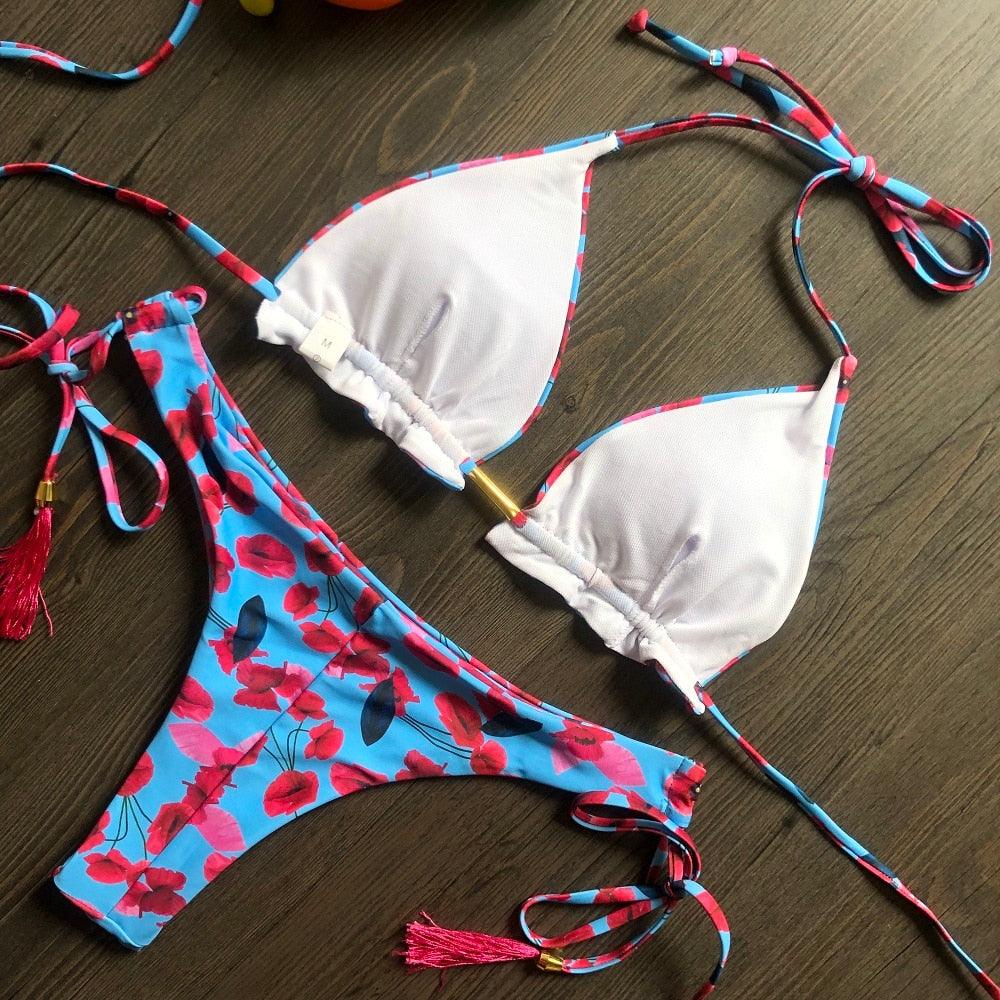 Popular Women's Beachwear Bikini Set Swimwear Push-Up Padded Swimsuit Floral Bikini Set Low Rise Ruffled Two Pieces Swimsuit Push Up Bathing Suit Swimwear